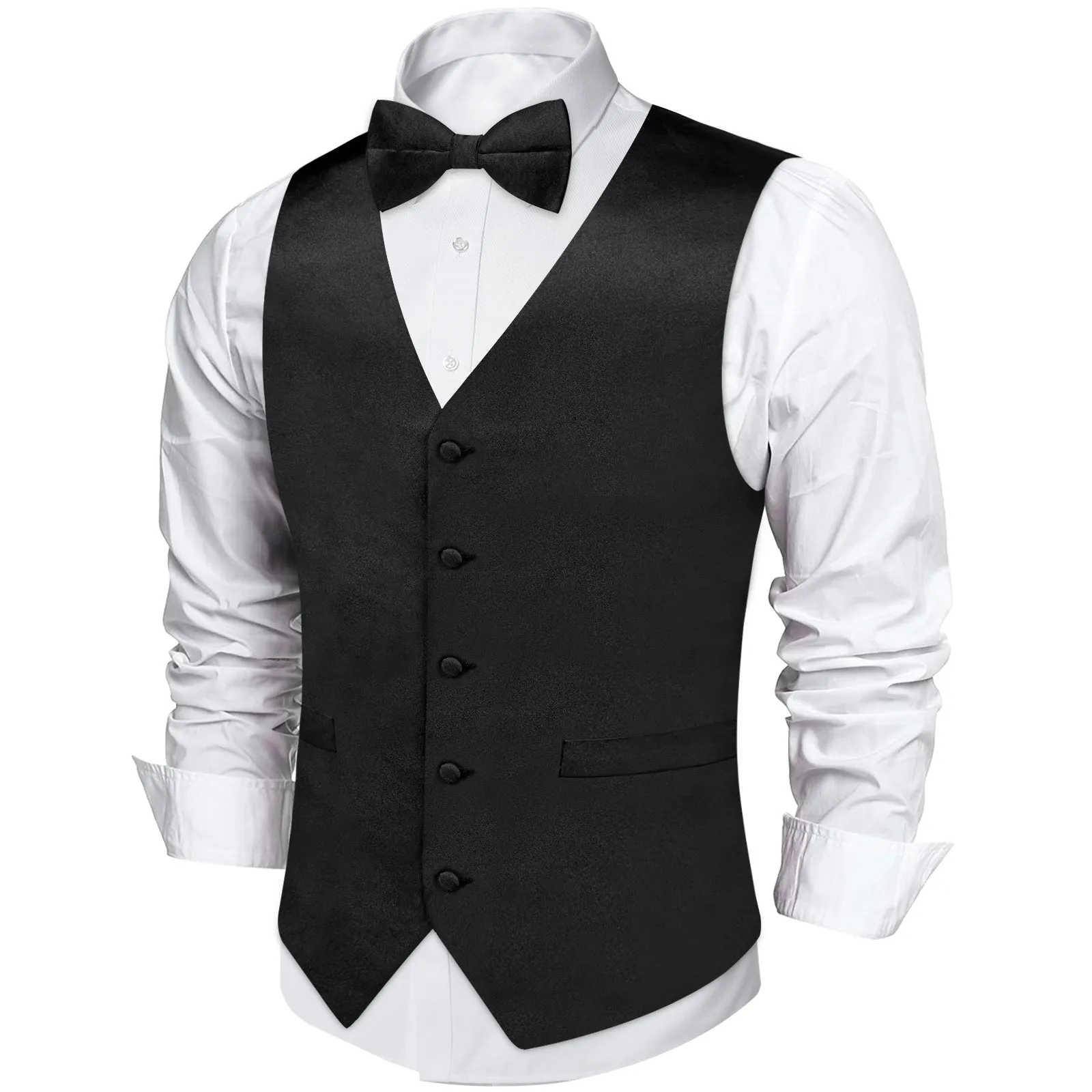 Black Solid Silk Men's Vest Single Vest sold by Ties2You product image thumbnail 2