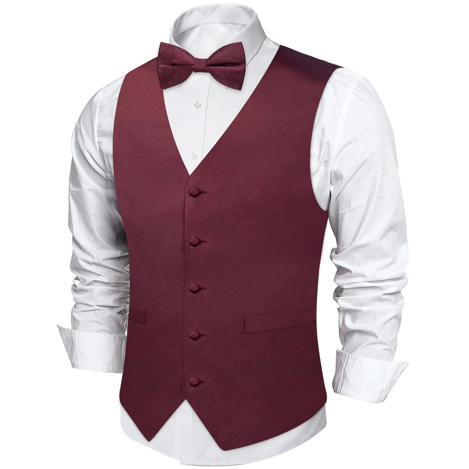 Burgundy Solid Silk Men's Vest Single Vest sold by Ties2You product image thumbnail 5