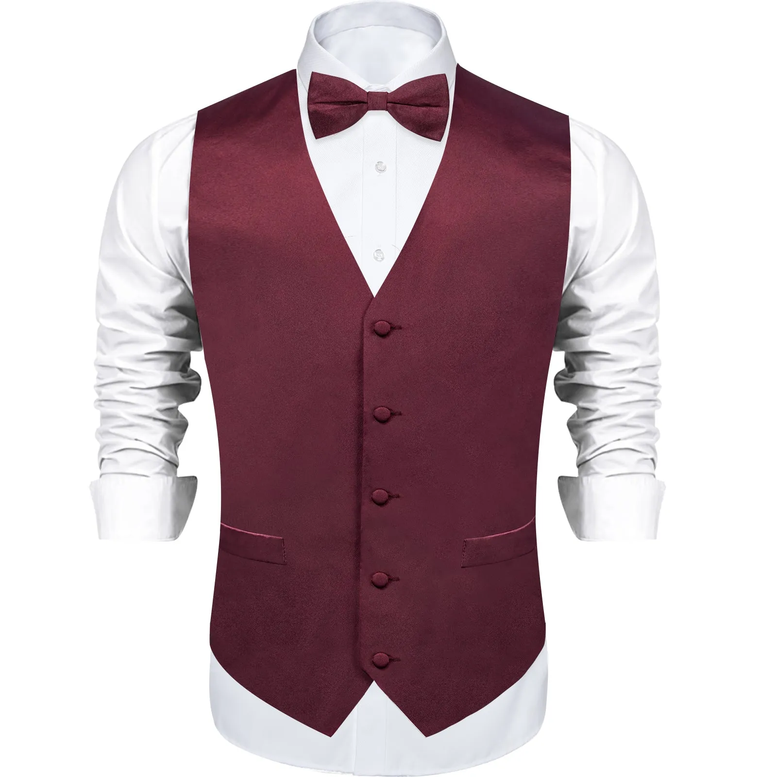 Burgundy Solid Silk Men's Vest Single Vest sold by Ties2You product image thumbnail 4
