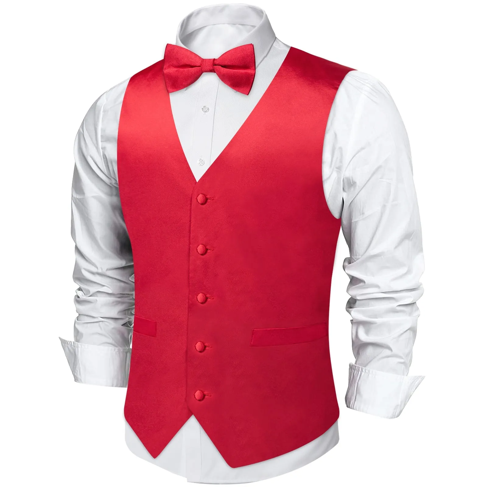 Red Solid Silk Men's Vest Single Vest sold by Ties2You product image thumbnail 2