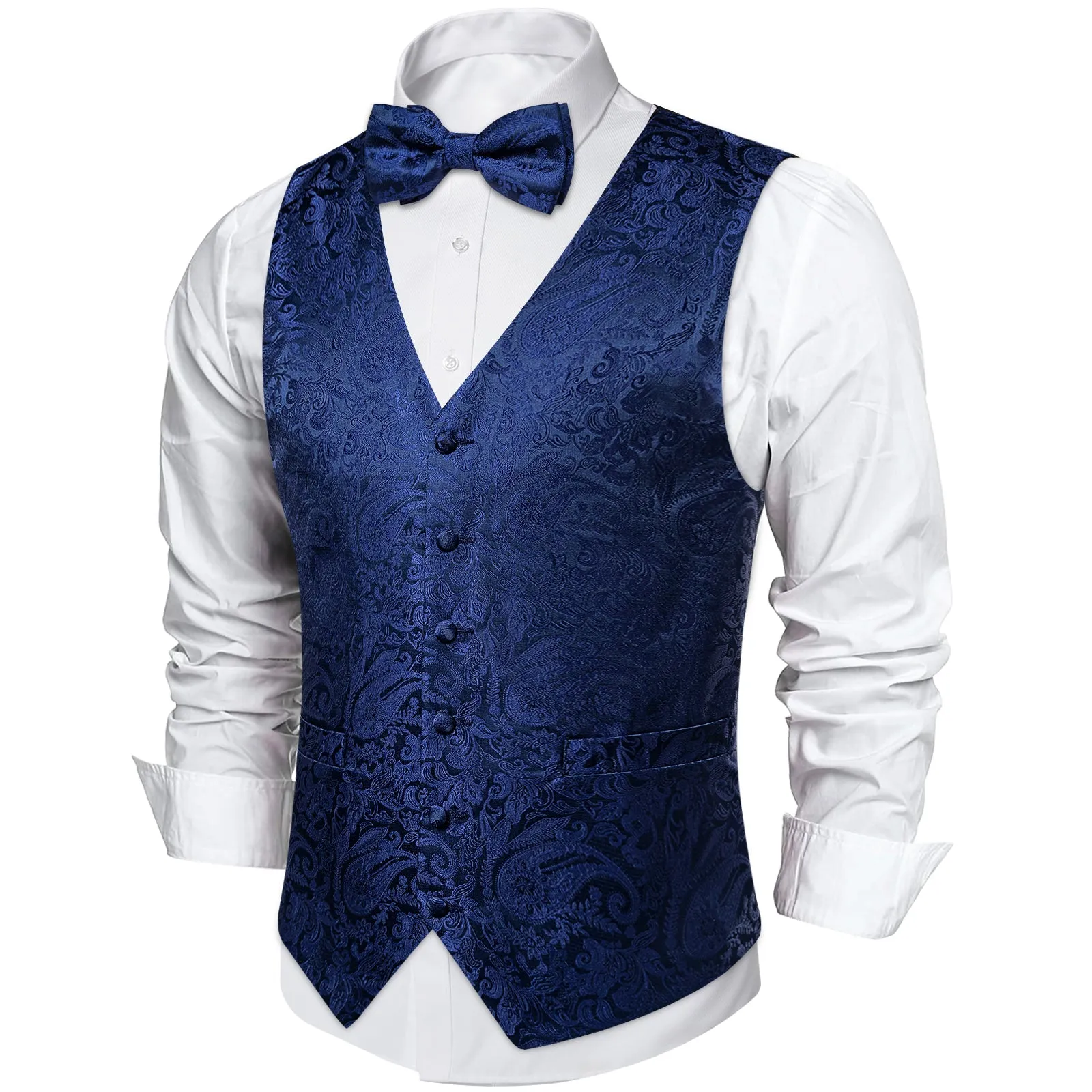Navy Blue Paisley Silk Men's Vest Single Vest sold by Ties2You product image thumbnail 2