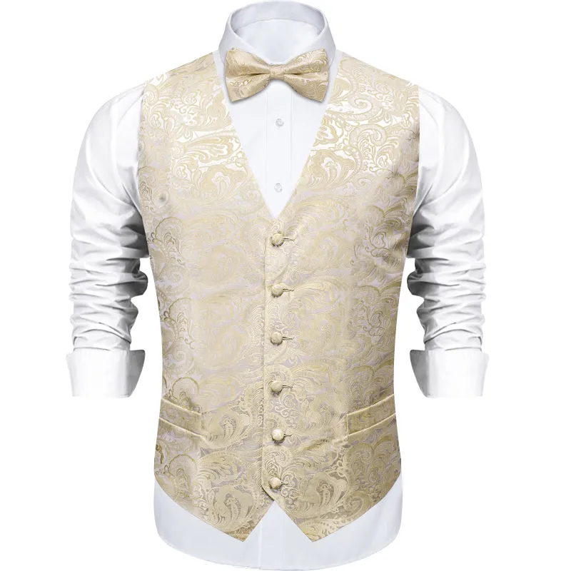 Beige Paisley Silk Men's Vest Single Vest sold by Ties2You