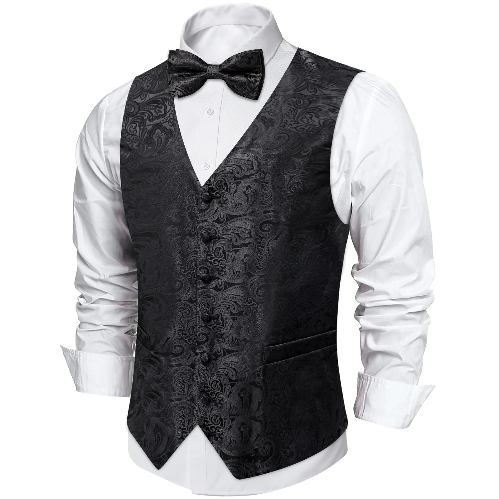 Black Paisley Silk Men's Vest Single Vest sold by Ties2You product image thumbnail 2