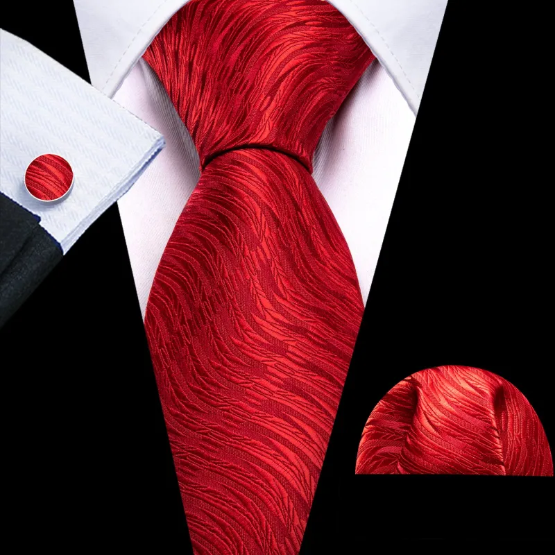 Red Woven Men's Silk Necktie Hanky Cufflinks Set sold by Ties 2 You