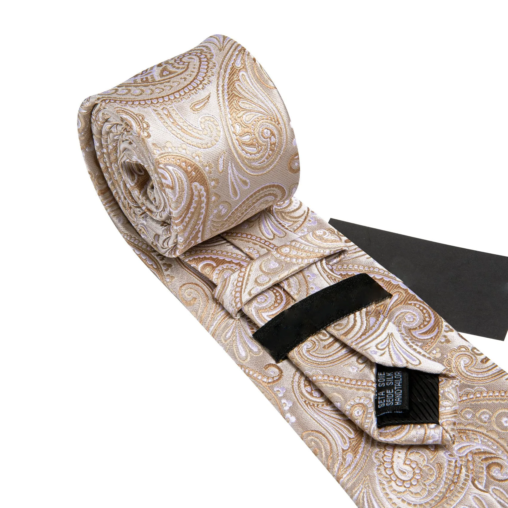 Beige Paisley Silk Tie Handkerchief Cufflinks Set sold by Ties2You product image thumbnail 5