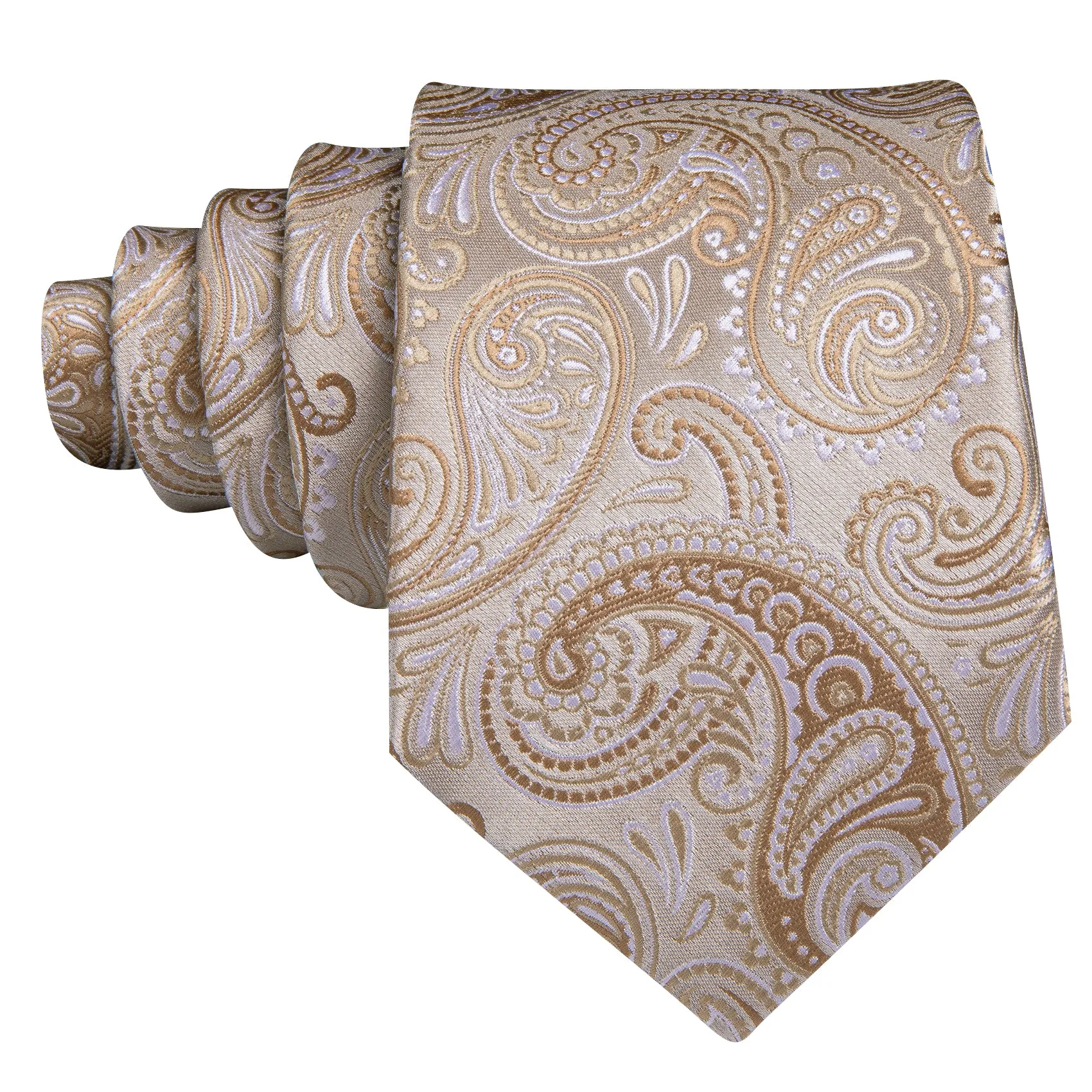Beige Paisley Silk Tie Handkerchief Cufflinks Set sold by Ties2You product image thumbnail 4