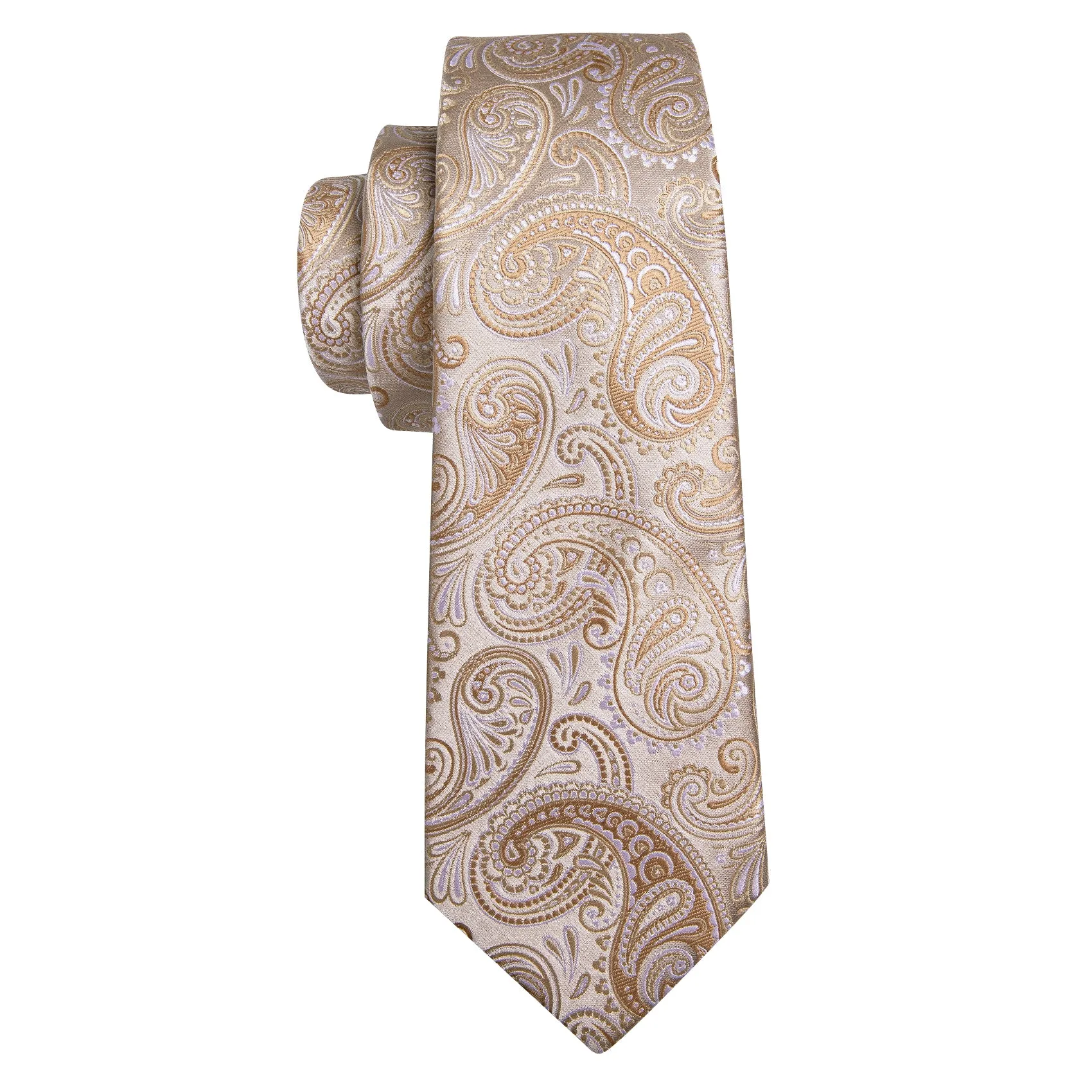 Beige Paisley Silk Tie Handkerchief Cufflinks Set sold by Ties2You product image thumbnail 3
