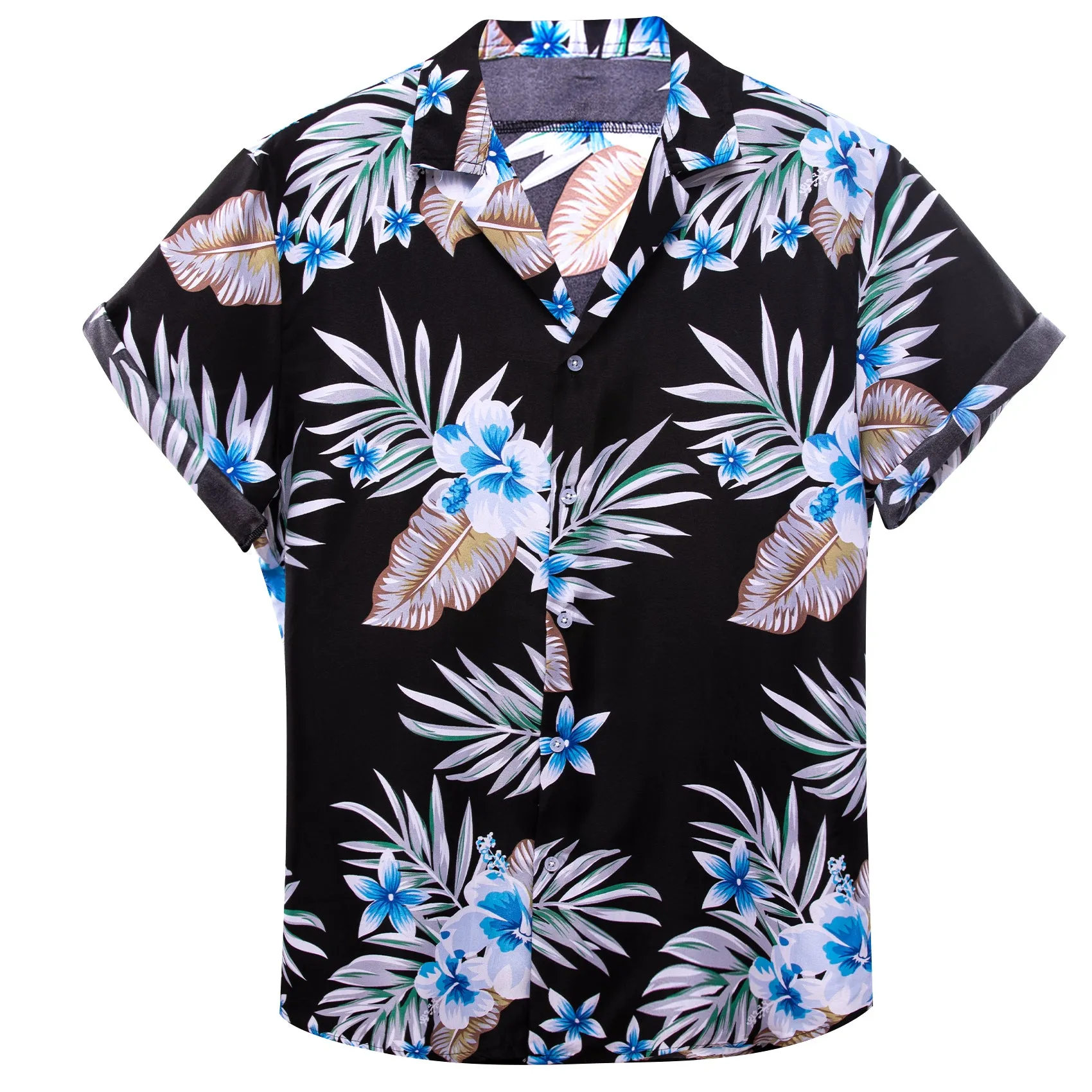 Black Blue Leaves Novelty Men's Short Sleeve Summer Shirt sold by Ties2You product image thumbnail 4