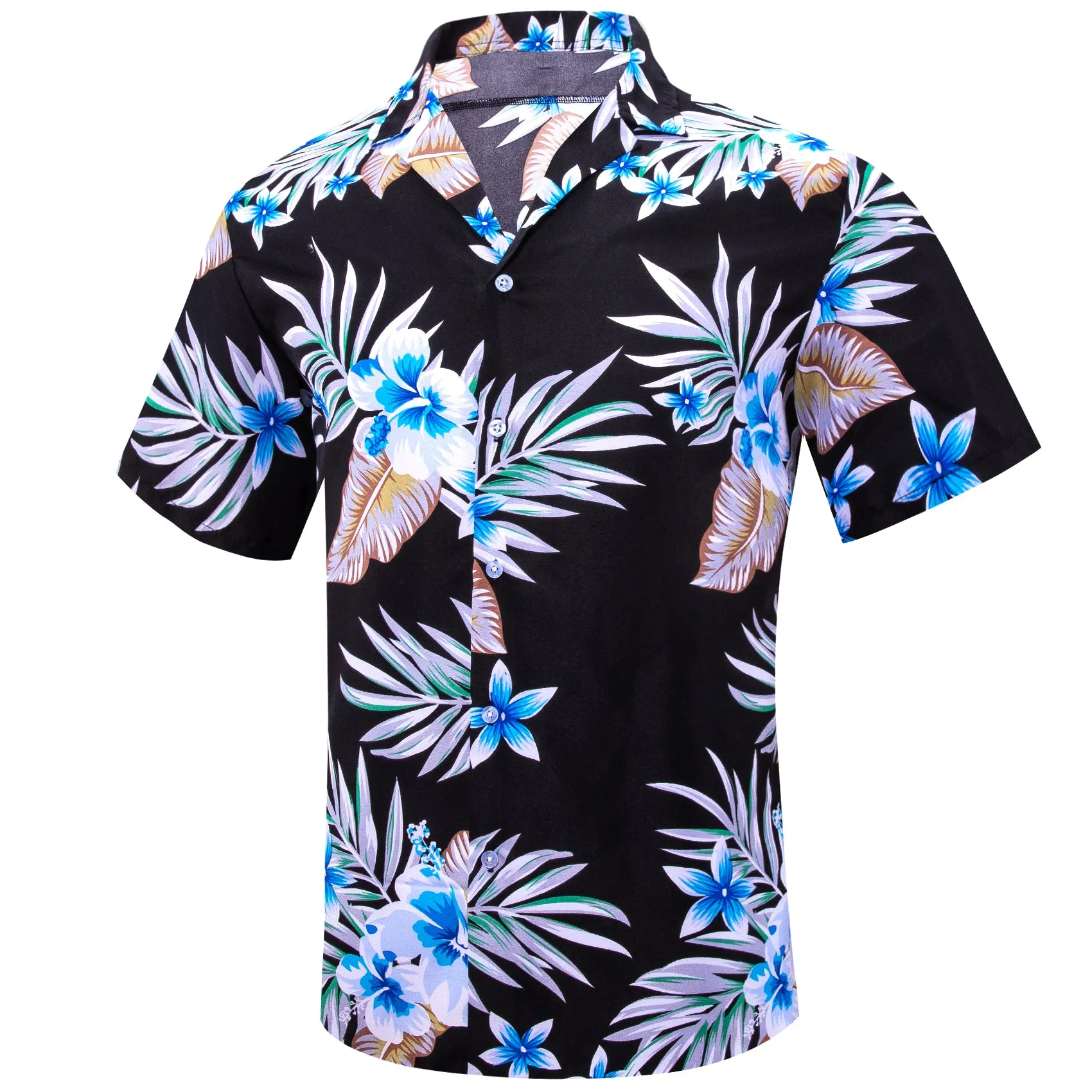 Black Blue Leaves Novelty Men's Short Sleeve Summer Shirt sold by Ties2You product image thumbnail 2