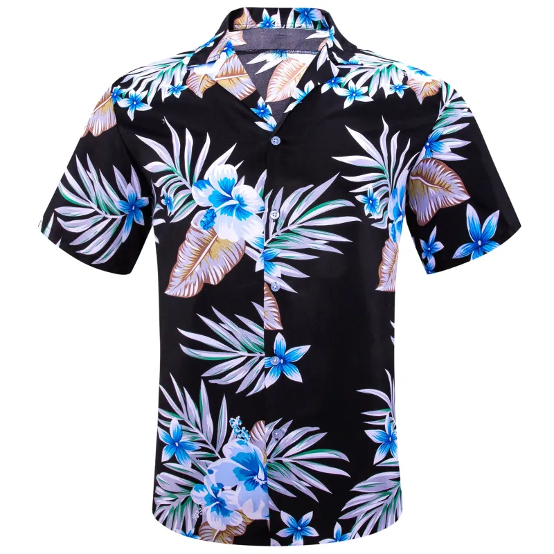 Black Blue Leaves Novelty Men's Short Sleeve Summer Shirt sold by Ties2You