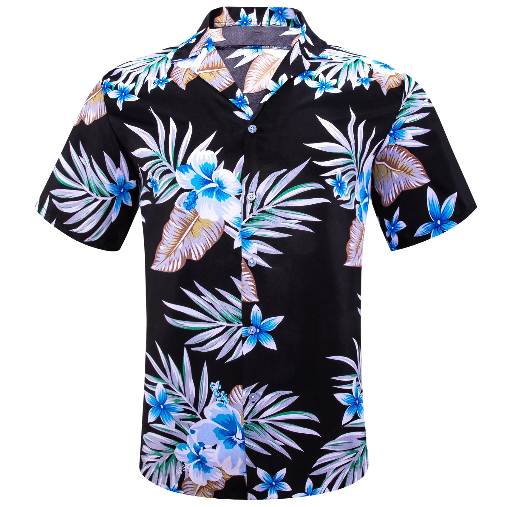 Black Blue Leaves Novelty Men's Short Sleeve Summer Shirt sold by Ties2You