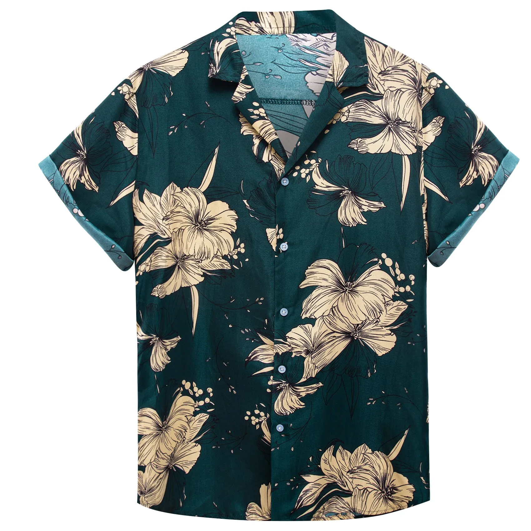 Blue Beige Floral Men's Short Sleeve Summer Shirt sold by Ties2You product image thumbnail 4