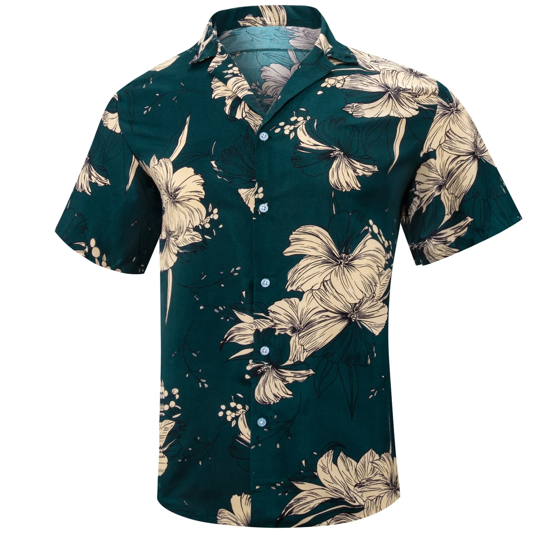 Blue Beige Floral Men's Short Sleeve Summer Shirt sold by Ties2You product image thumbnail 2