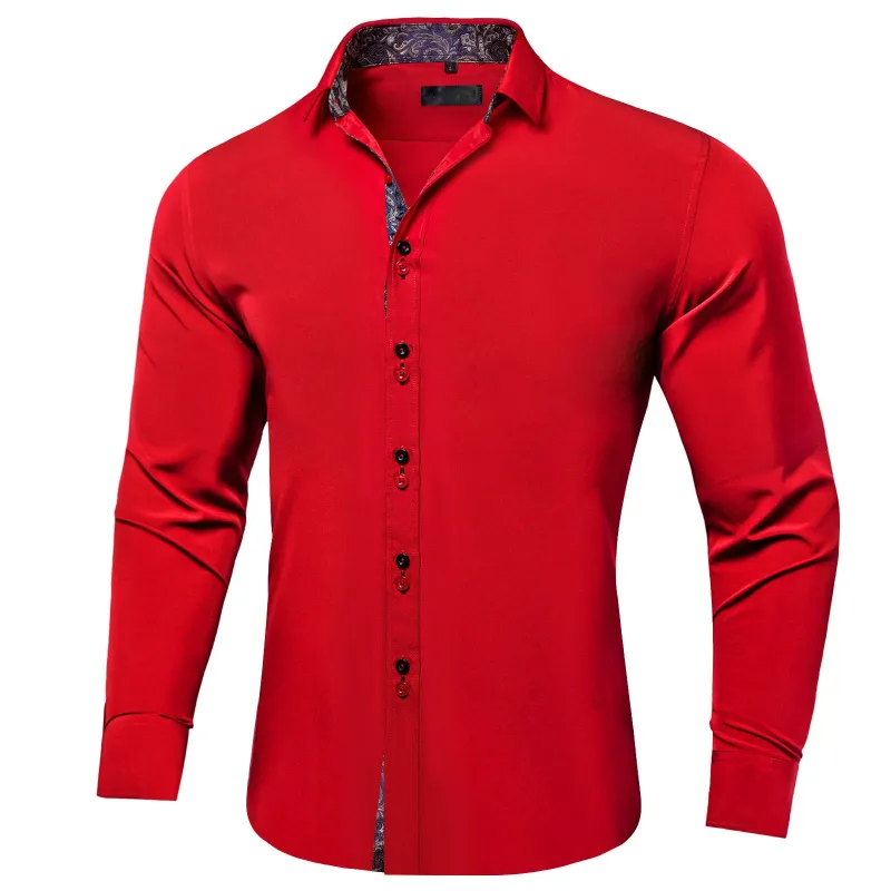 Ties2you Red Black Splicing Shirt Mens Silk Long Sleeve Button Down Casual Shirt sold by Ties2You