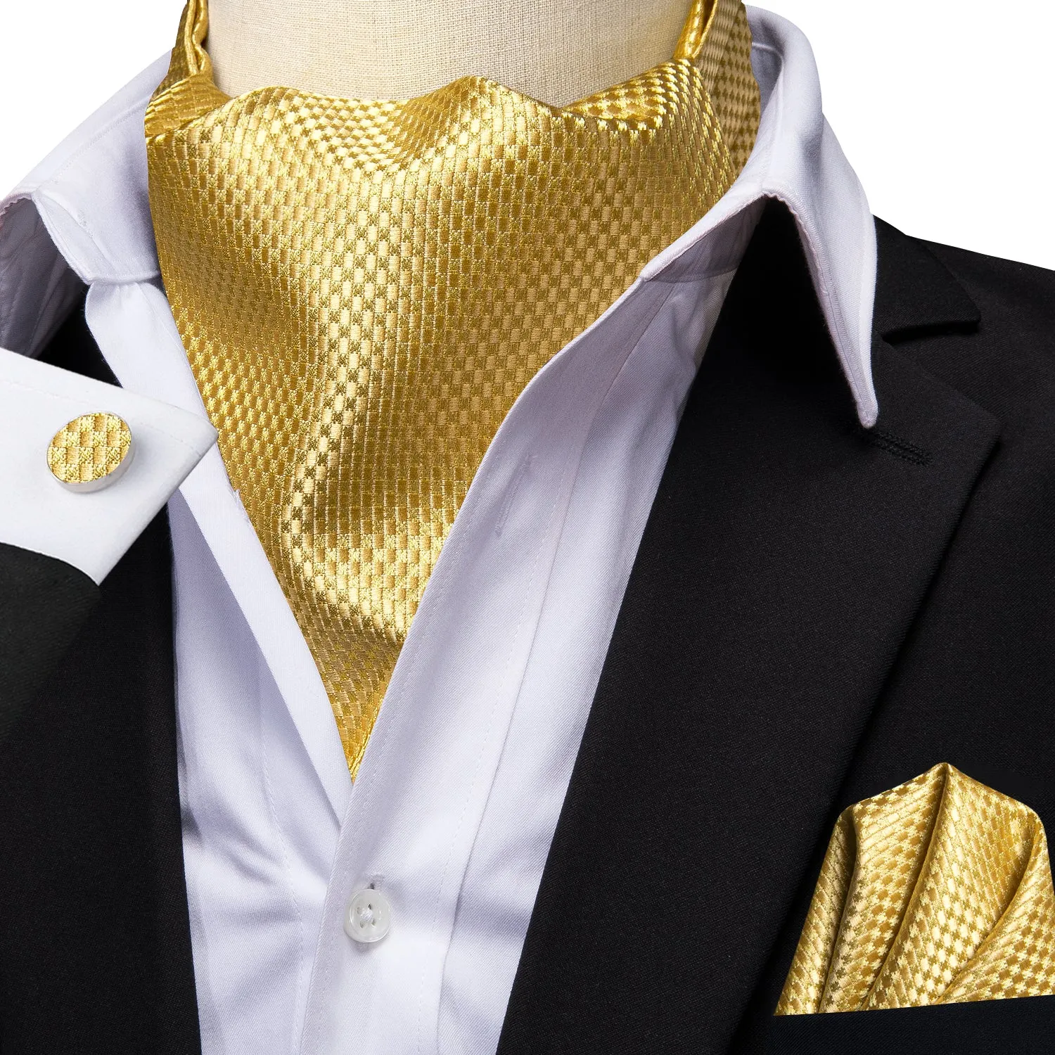 Yellow Solid Ascot Cravat Tie Pocket Square Cufflinks Set sold by Ties2You product image thumbnail 4