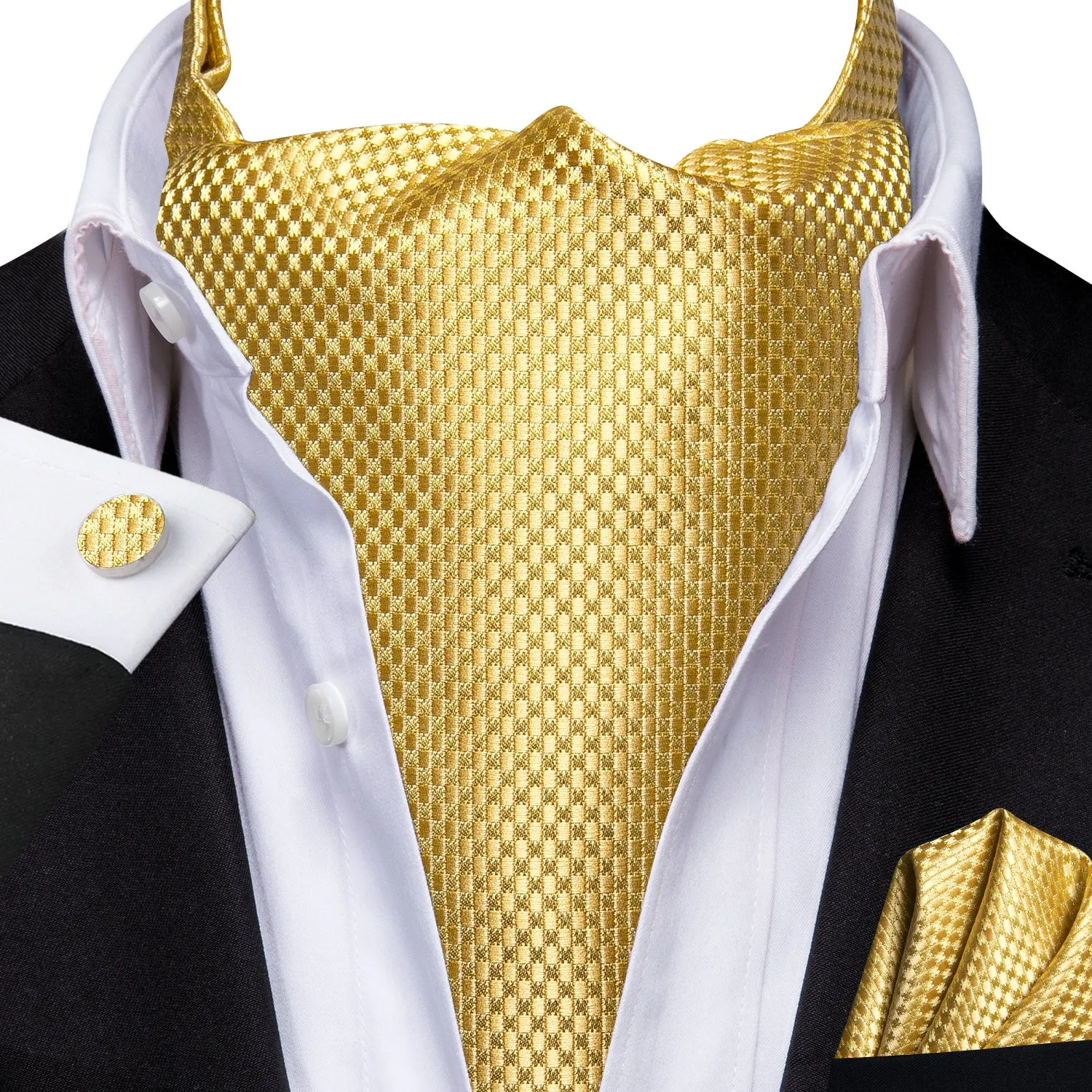 Yellow Solid Ascot Cravat Tie Pocket Square Cufflinks Set sold by Ties2You