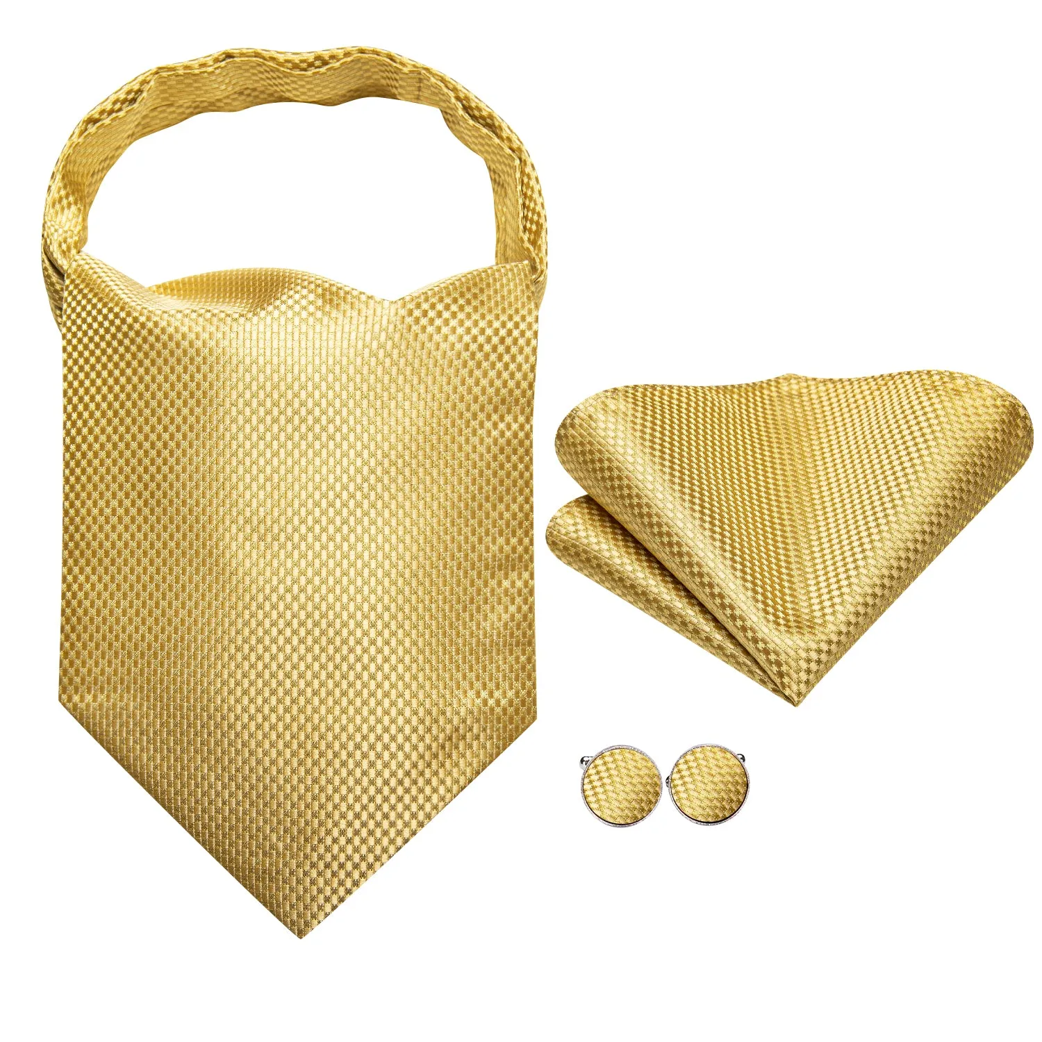 Yellow Solid Ascot Cravat Tie Pocket Square Cufflinks Set sold by Ties2You product image thumbnail 5