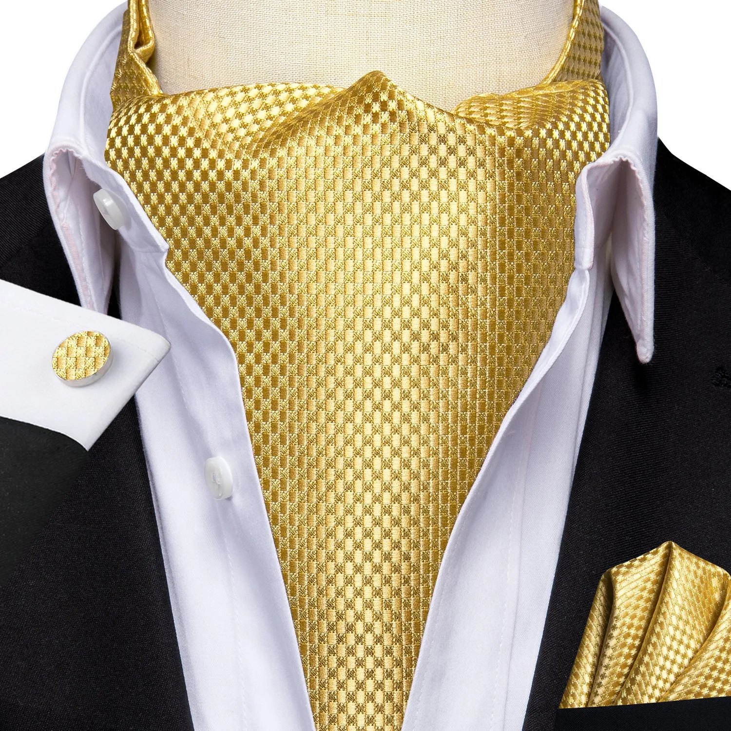 Yellow Solid Ascot Cravat Tie Pocket Square Cufflinks Set sold by Ties2You product image thumbnail 2