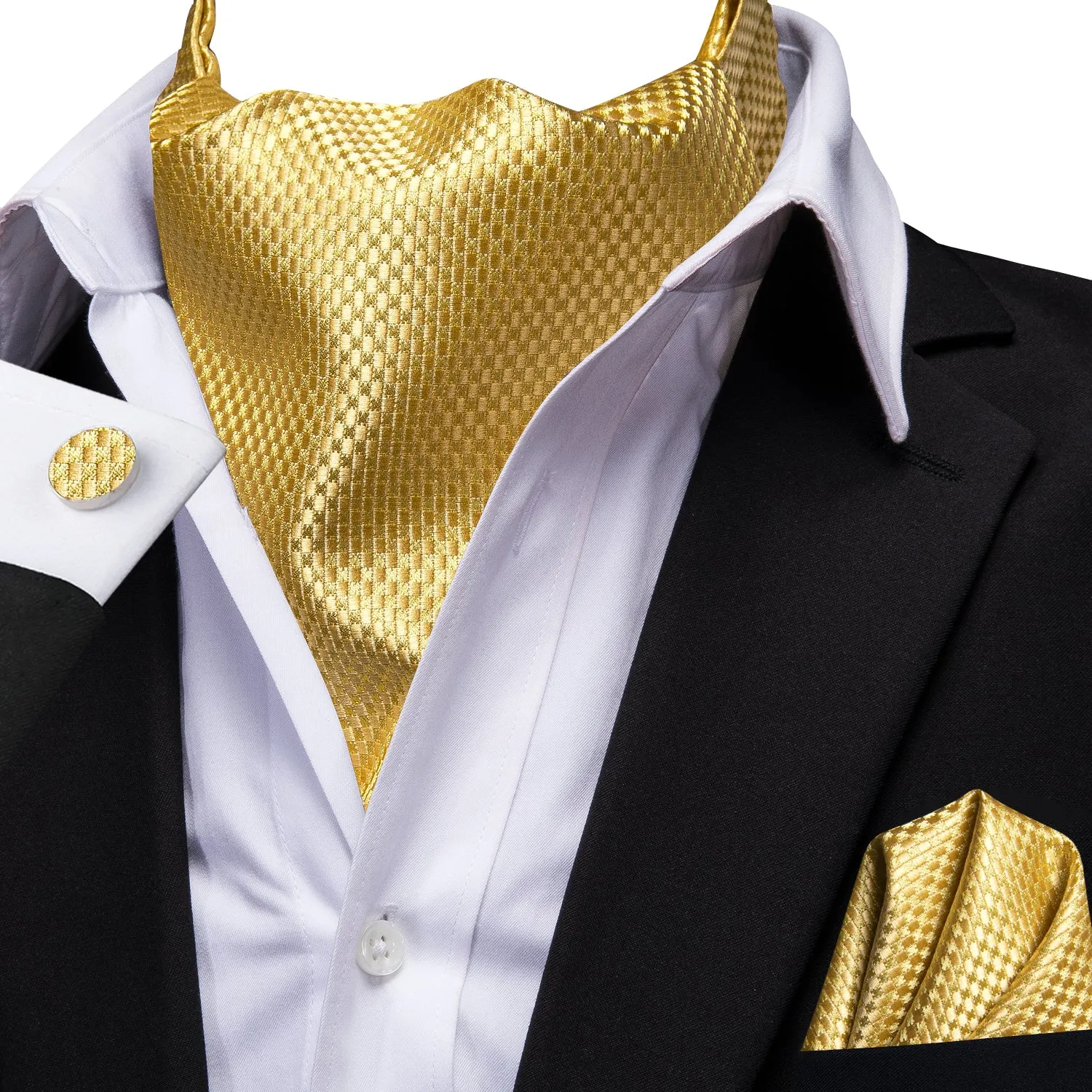 Yellow Solid Ascot Cravat Tie Pocket Square Cufflinks Set sold by Ties2You product image thumbnail 3