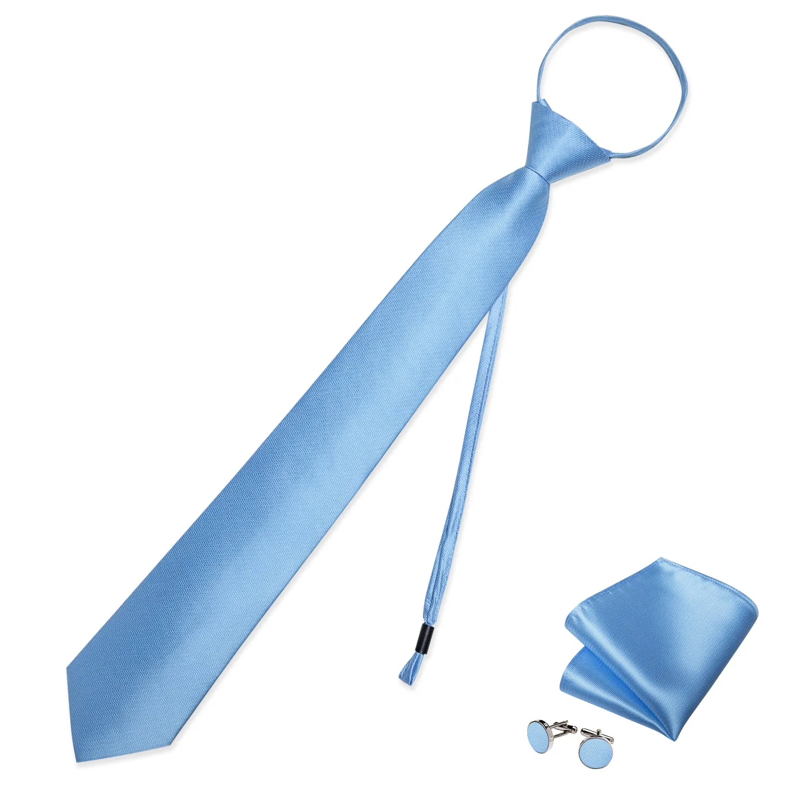 Sky Blue Solid Silk Pre-tied Tie Pocket Square Cufflinks Set sold by Ties2You