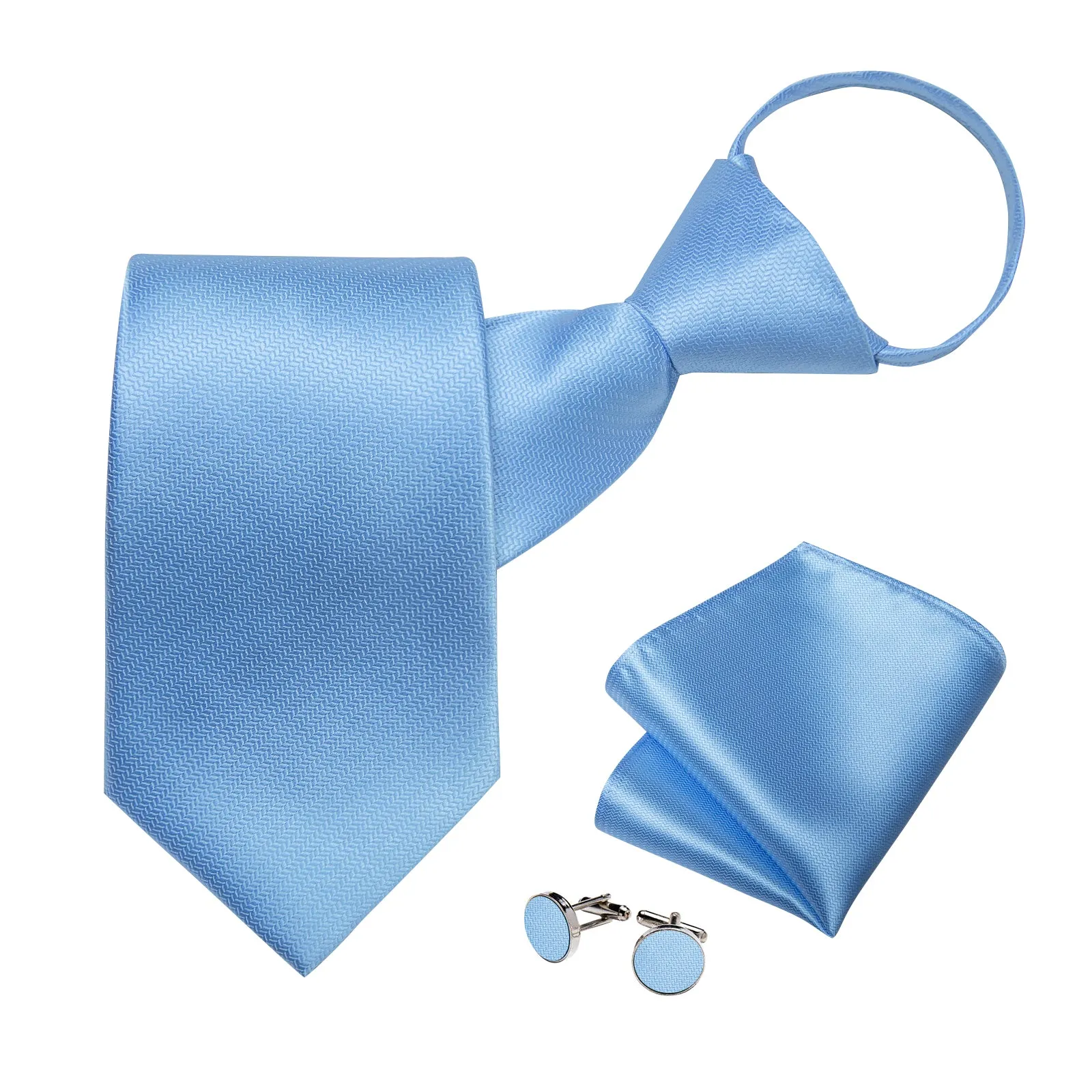 Sky Blue Solid Silk Pre-tied Tie Pocket Square Cufflinks Set sold by Ties2You product image thumbnail 3