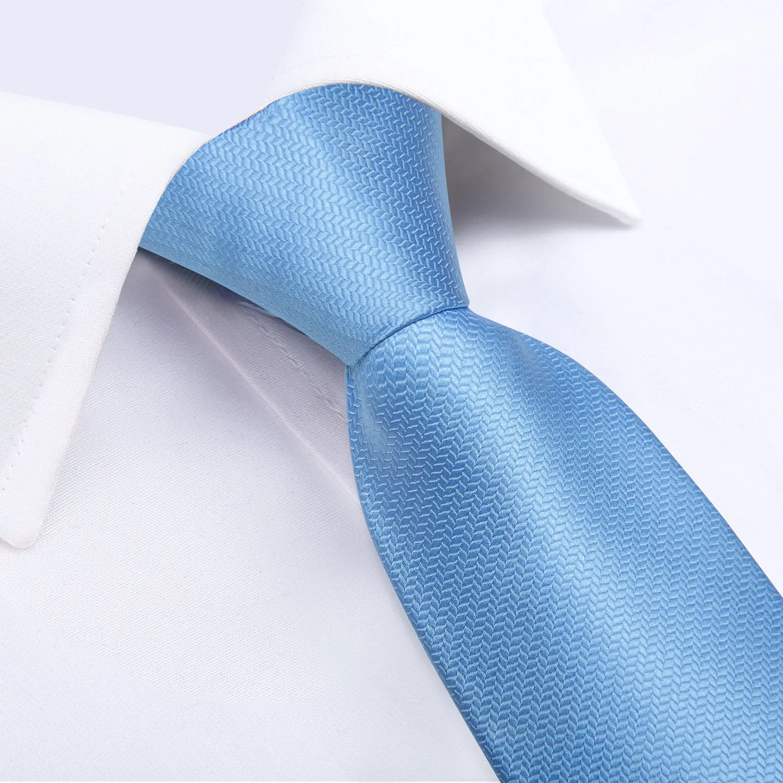 Sky Blue Solid Silk Pre-tied Tie Pocket Square Cufflinks Set sold by Ties2You product image thumbnail 4