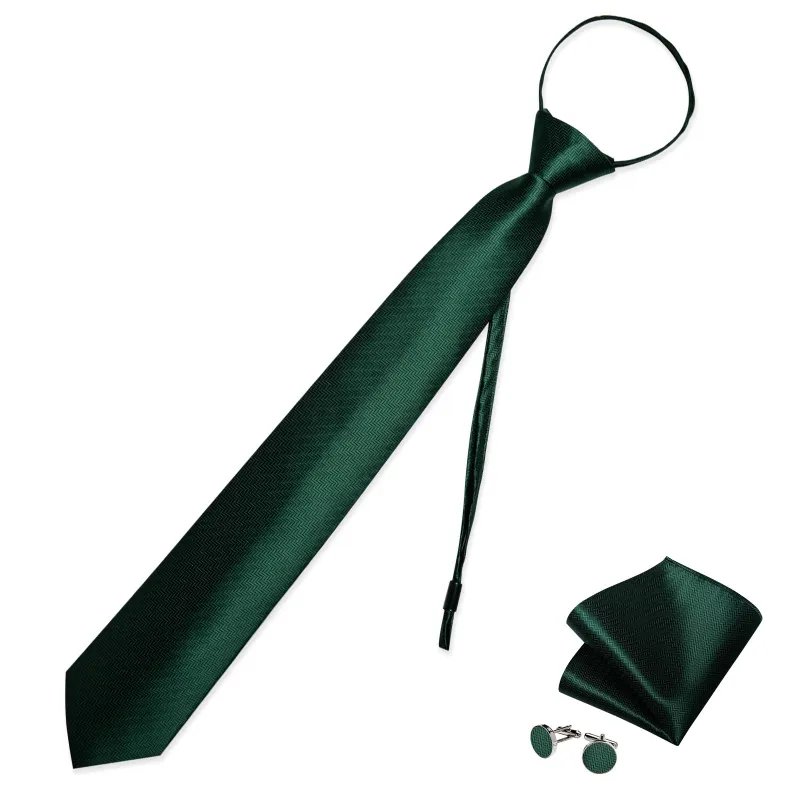 Emerald Green Solid Silk Pre-tied Tie Pocket Square Cufflinks Set sold by Ties2You