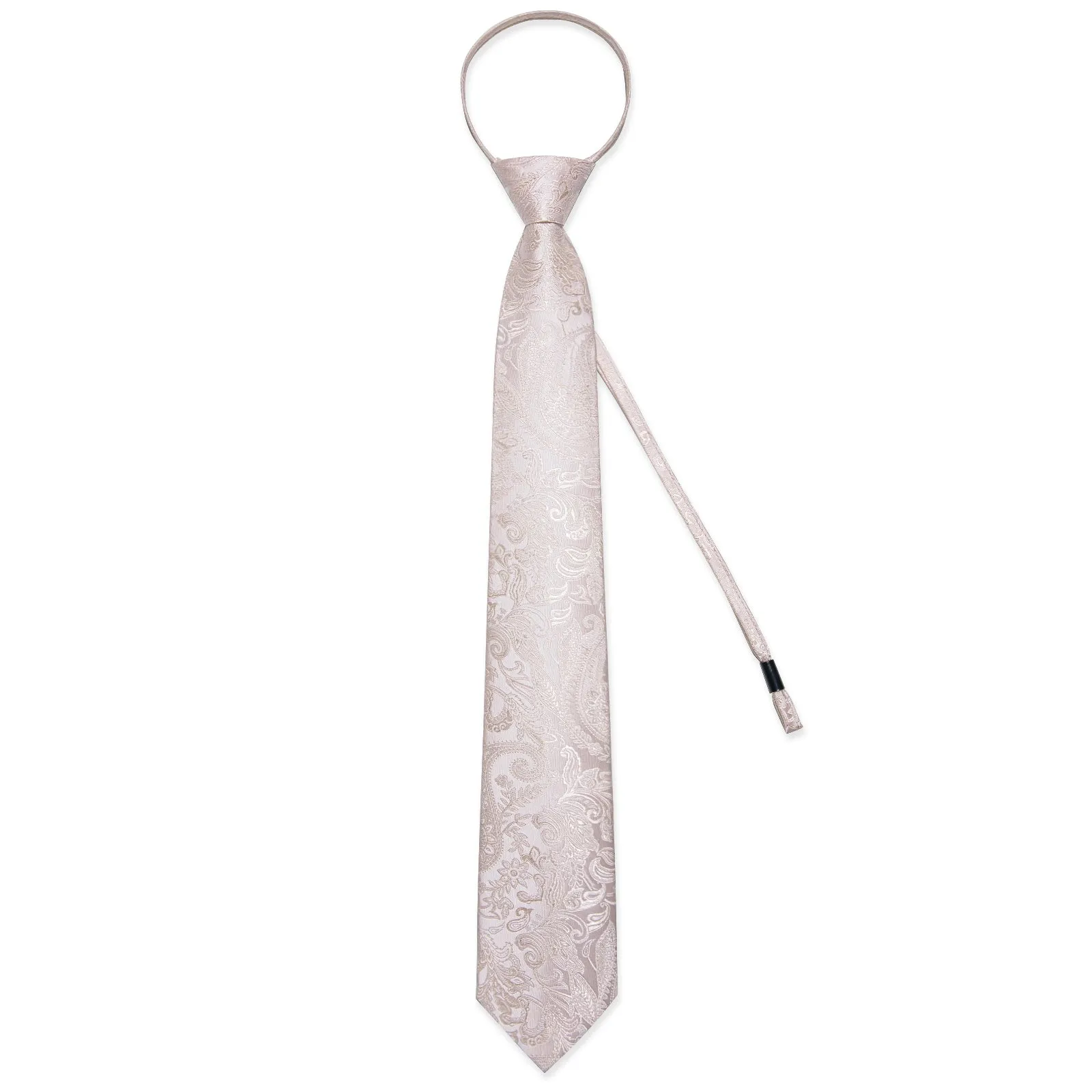 Champagne Pink Paisley Silk Pre-tied Tie Pocket Square Cufflinks Set sold by Ties2You product image thumbnail 4