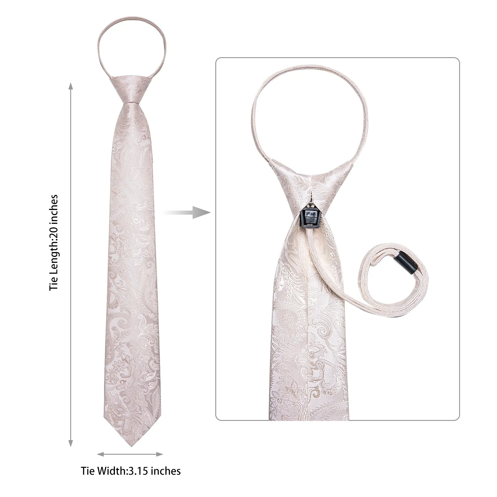 Champagne Pink Paisley Silk Pre-tied Tie Pocket Square Cufflinks Set sold by Ties2You product image thumbnail 5