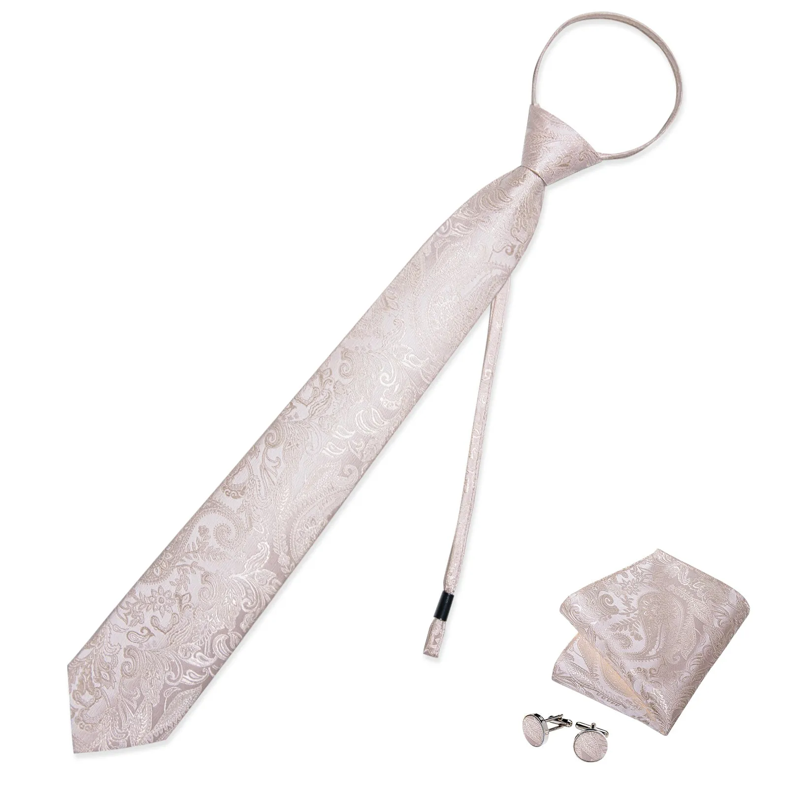 Champagne Pink Paisley Silk Pre-tied Tie Pocket Square Cufflinks Set sold by Ties2You