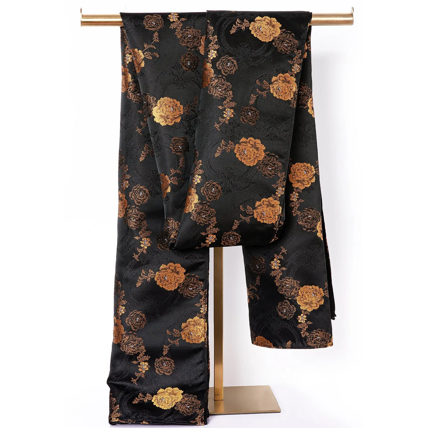 Black Golden Peony Floral Men's Silk Scarf Necktie Set sold by Ties2You product image thumbnail 4