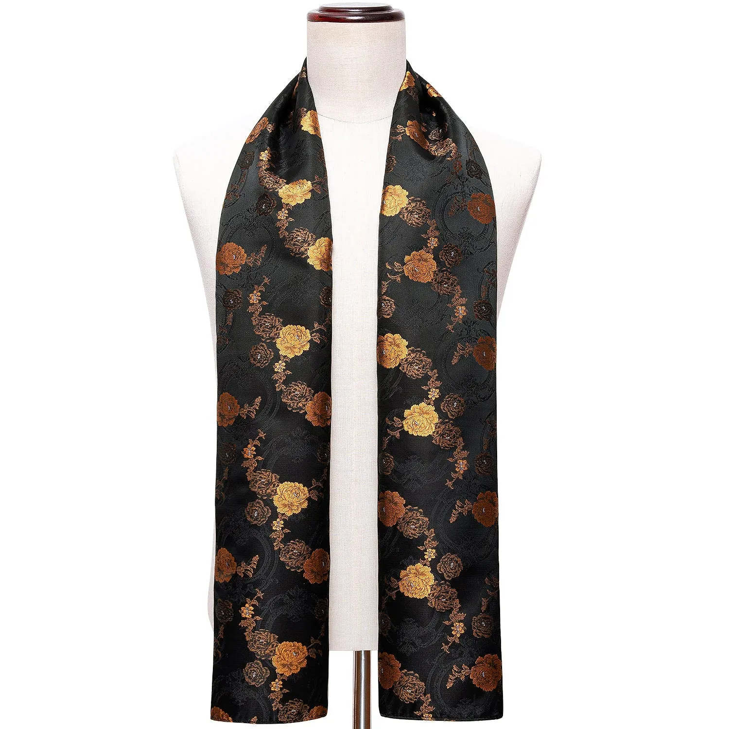 Black Golden Peony Floral Men's Silk Scarf Necktie Set sold by Ties2You product image thumbnail 3