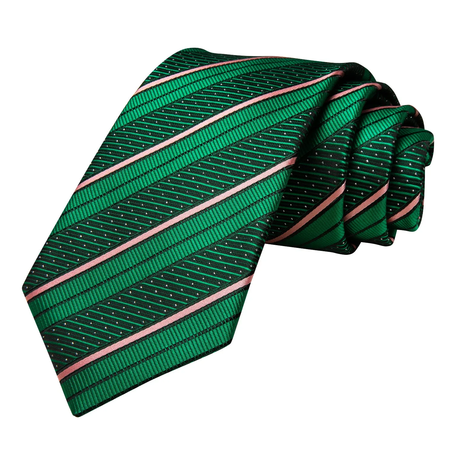 Green Pink Line Striped 70 Inches Extra Long Tie Pocket Square Cufflinks Set sold by Ties2You product image thumbnail 4