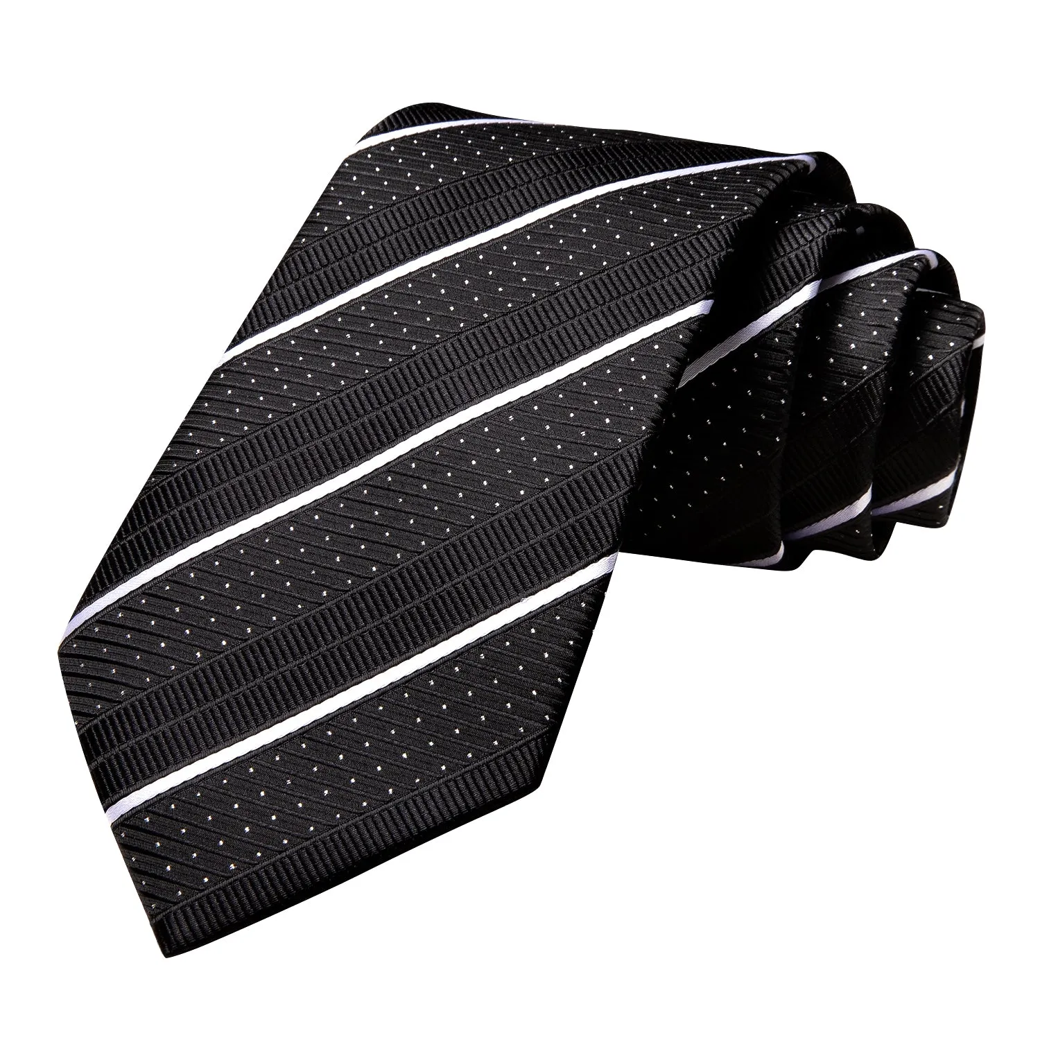 Ties2you Extra Long Tie Black White Line Striped 70 Inch Tie Pocket Square Cufflinks Set sold by Ties2You product image thumbnail 4