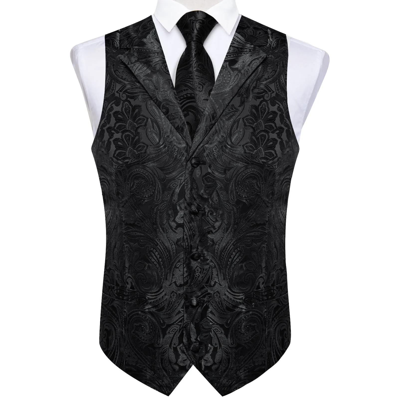 Black Paisley Men's Collar Vest Tie Hanky Cufflinks Set Waistcoat Suit Set sold by Ties2You product image thumbnail 5