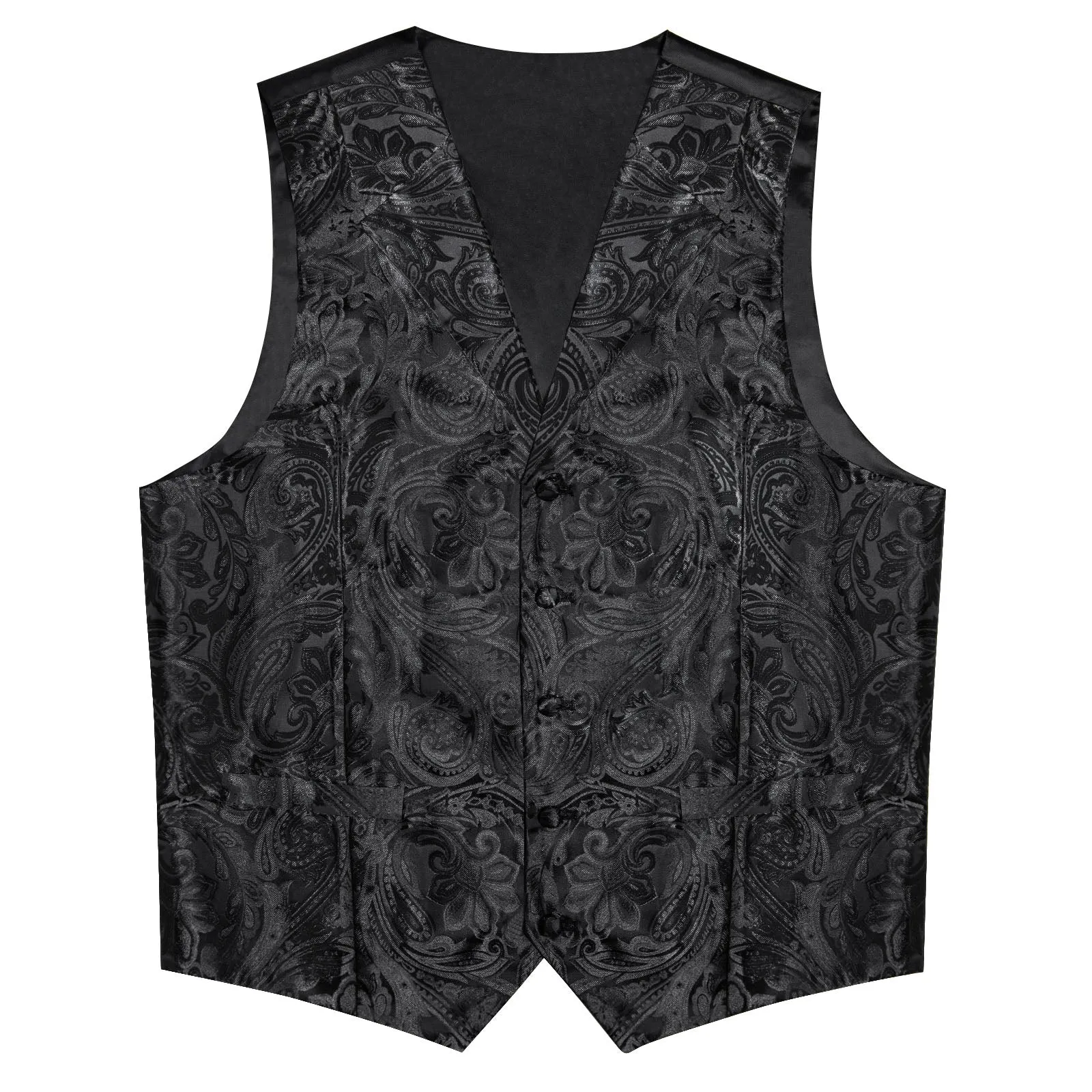 Black Paisley Men's Collar Vest Tie Hanky Cufflinks Set Waistcoat Suit Set sold by Ties2You product image thumbnail 3