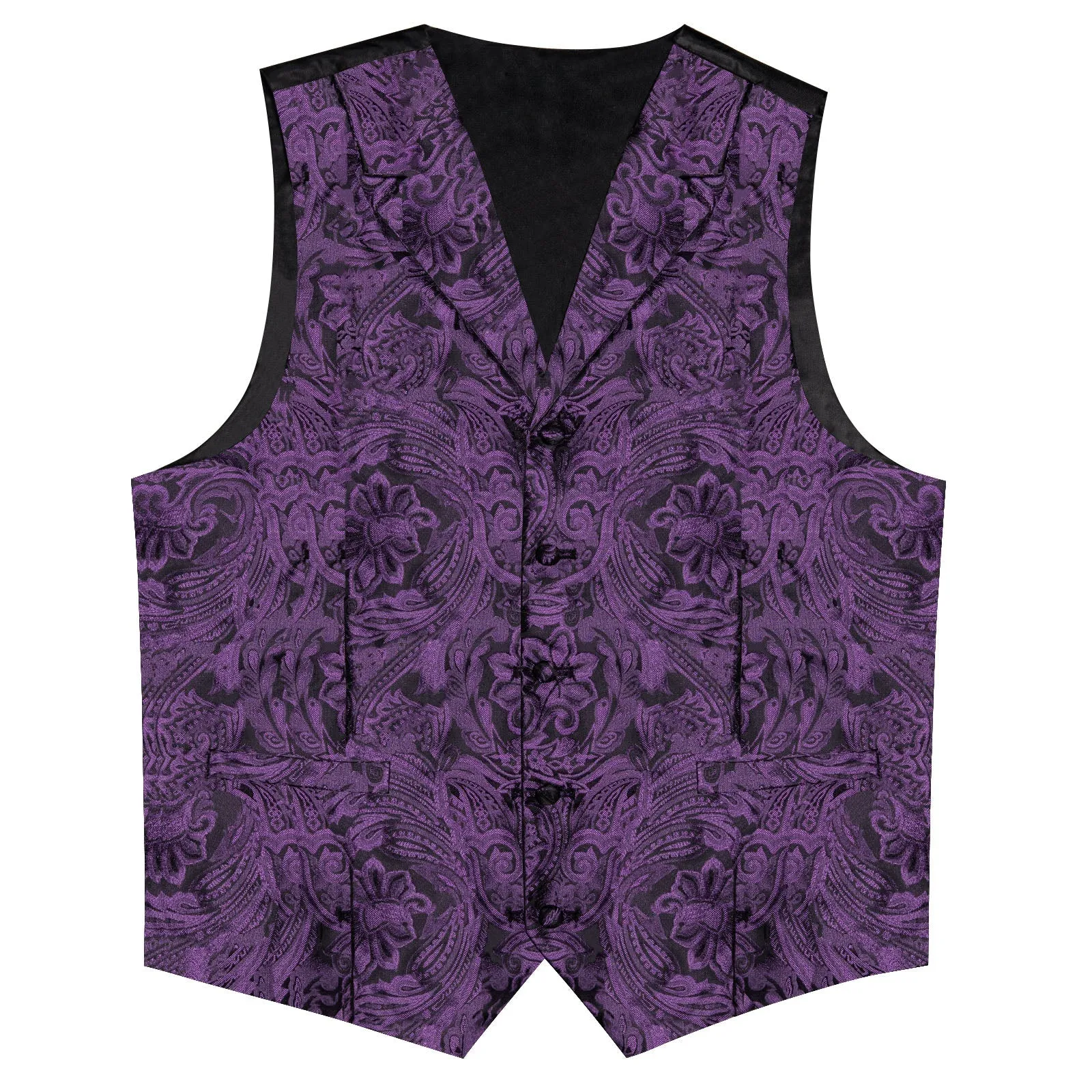 Deep Purple Paisley Men's Collar Vest Tie Hanky Cufflinks Set Waistcoat Suit Set sold by Ties2You product image thumbnail 3