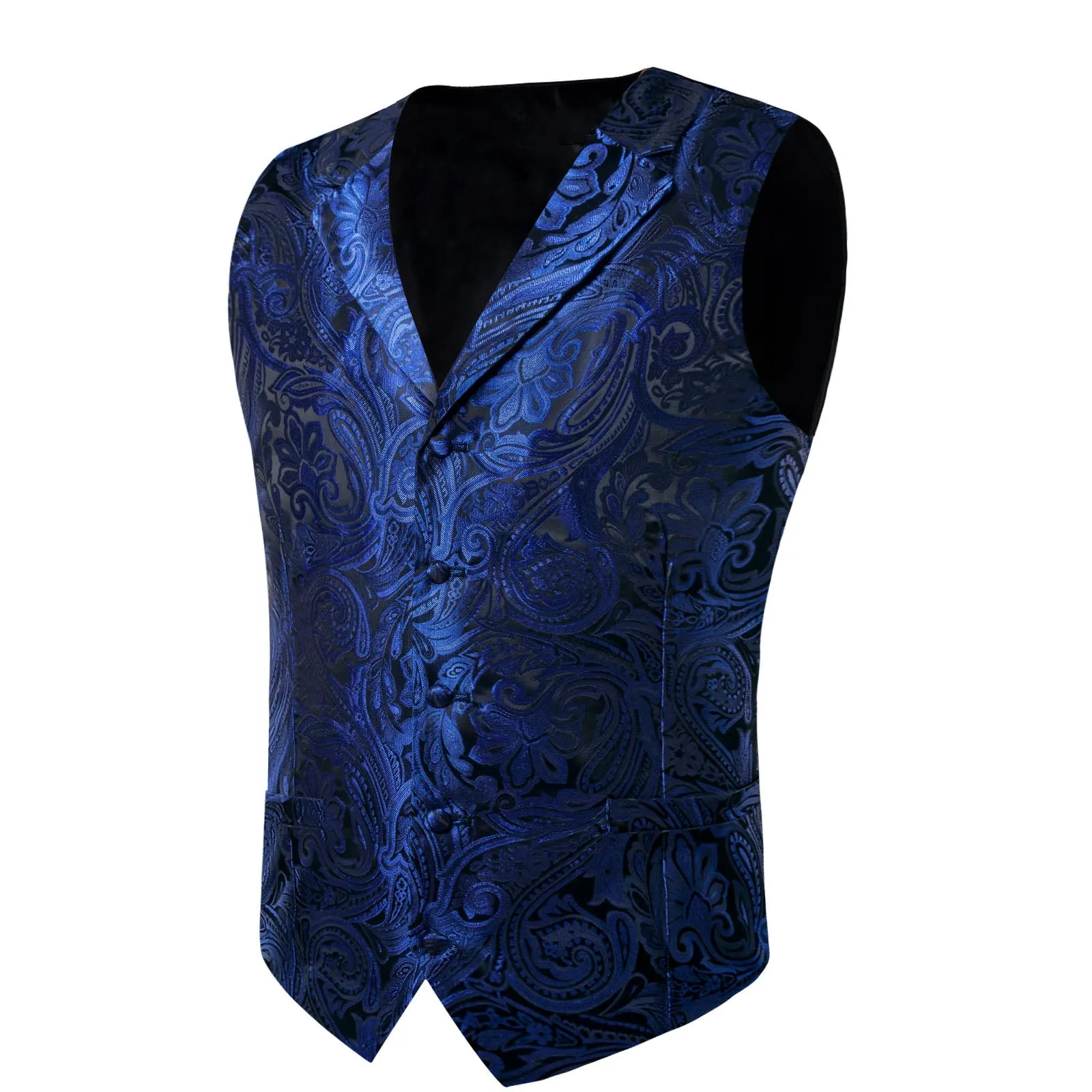 Royal Blue Paisley Men's Collar Vest Tie Hanky Cufflinks Set Waistcoat Suit Set sold by Ties2You product image thumbnail 5
