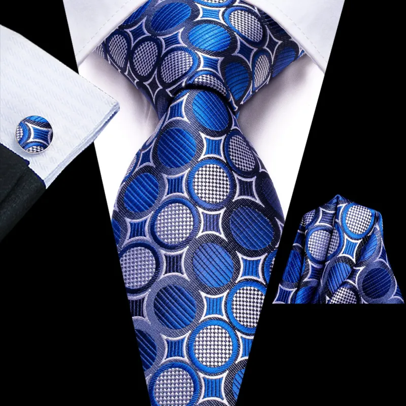 Blue Grey Polka Dot Silk Men's Tie Hanky Cufflinks Set sold by Ties2You