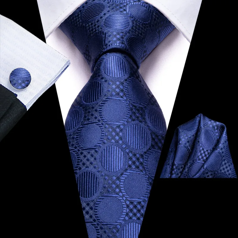 Dark Blue Polka Dot Silk Men's Tie Hanky Cufflinks Set made by Ties2You