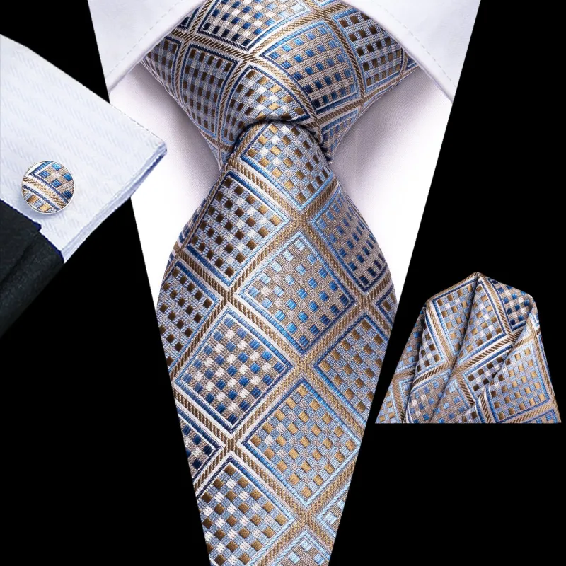 Grey Plaid Silk Men's Tie Hanky Cufflinks Set made by Ties2You