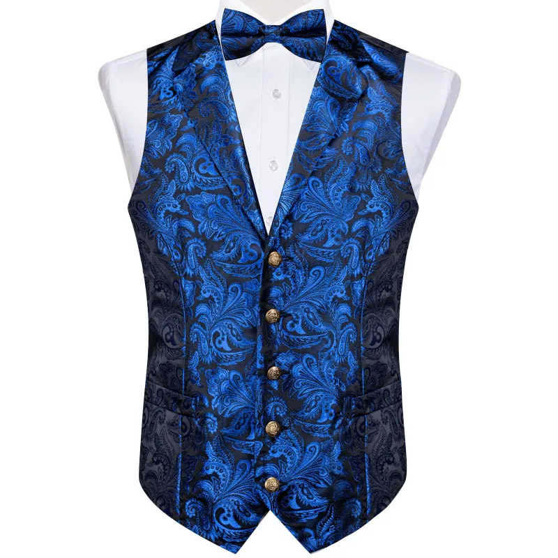 Ties2you Mens Collar Vest Royal Blue Paisley Formal Suit Waistcoat Tie Hanky Cufflinks Set made by Ties2You