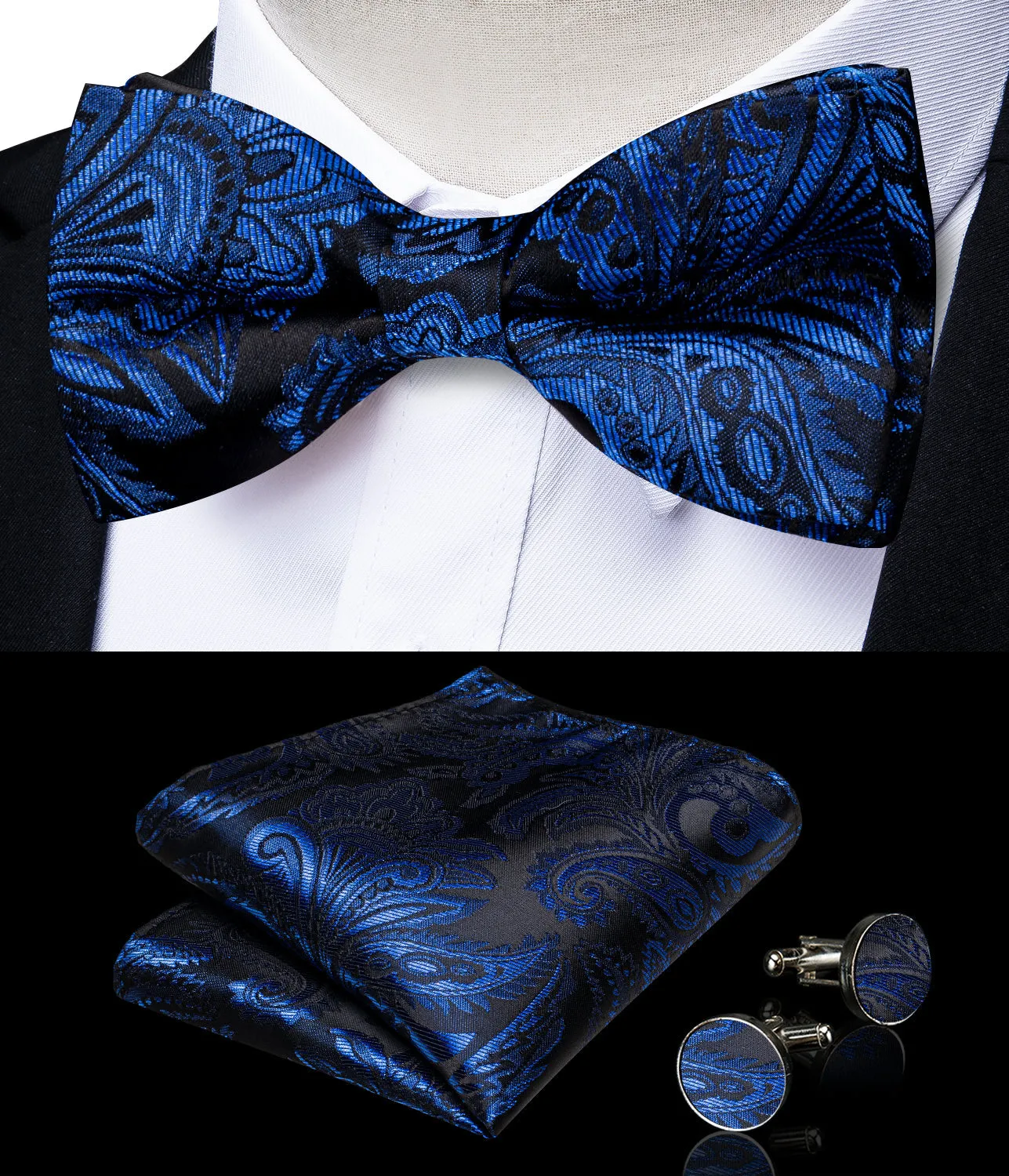 Ties2you Mens Collar Vest Royal Blue Paisley Formal Suit Waistcoat Tie Hanky Cufflinks Set sold by Ties2You product image thumbnail 3