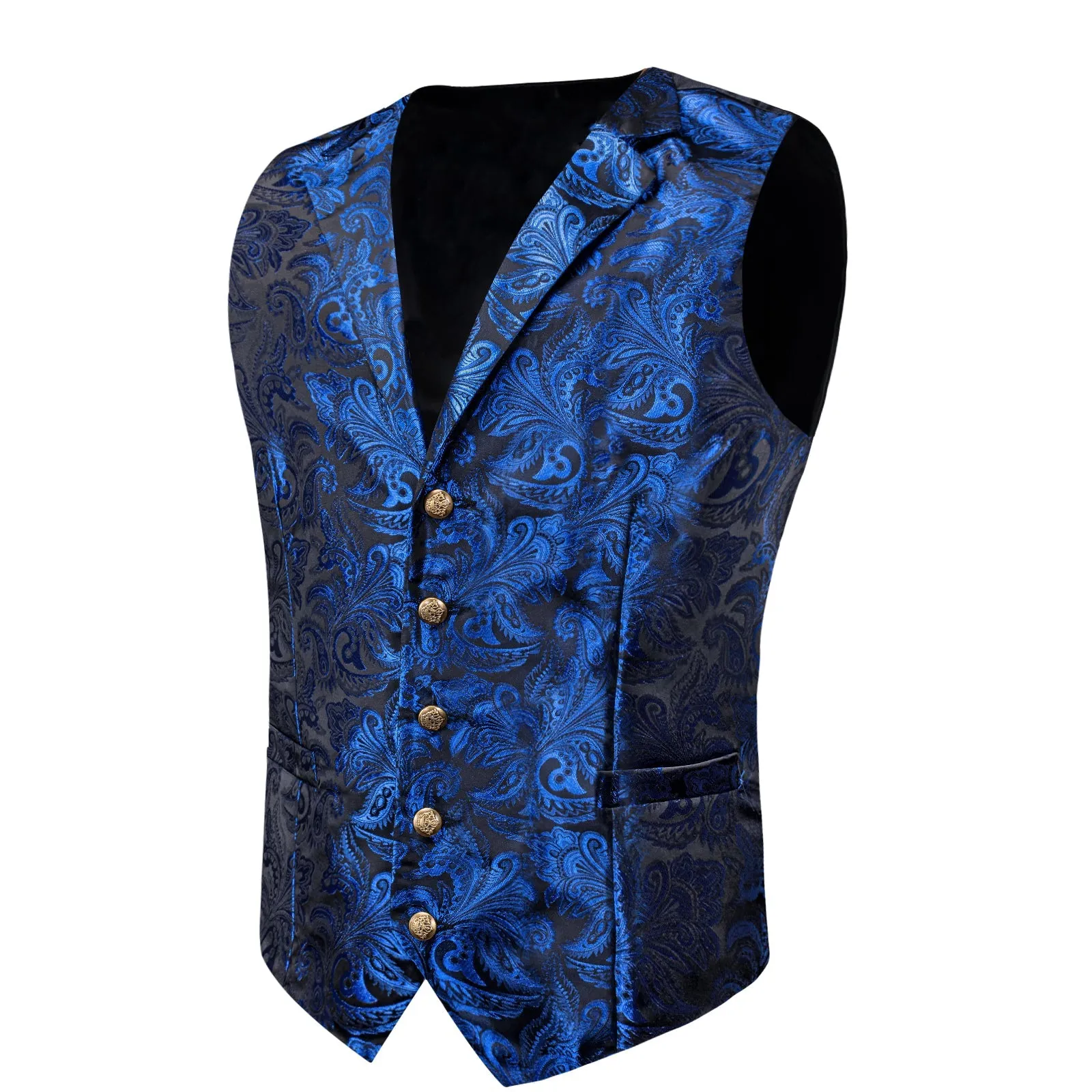Ties2you Mens Collar Vest Royal Blue Paisley Formal Suit Waistcoat Tie Hanky Cufflinks Set sold by Ties2You product image thumbnail 2
