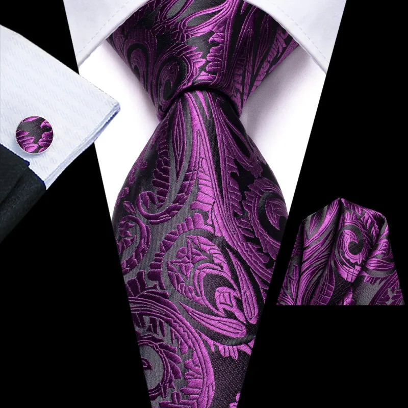 Purple Paisley Silk Men's Tie Hanky Cufflinks Set sold by Ties2You