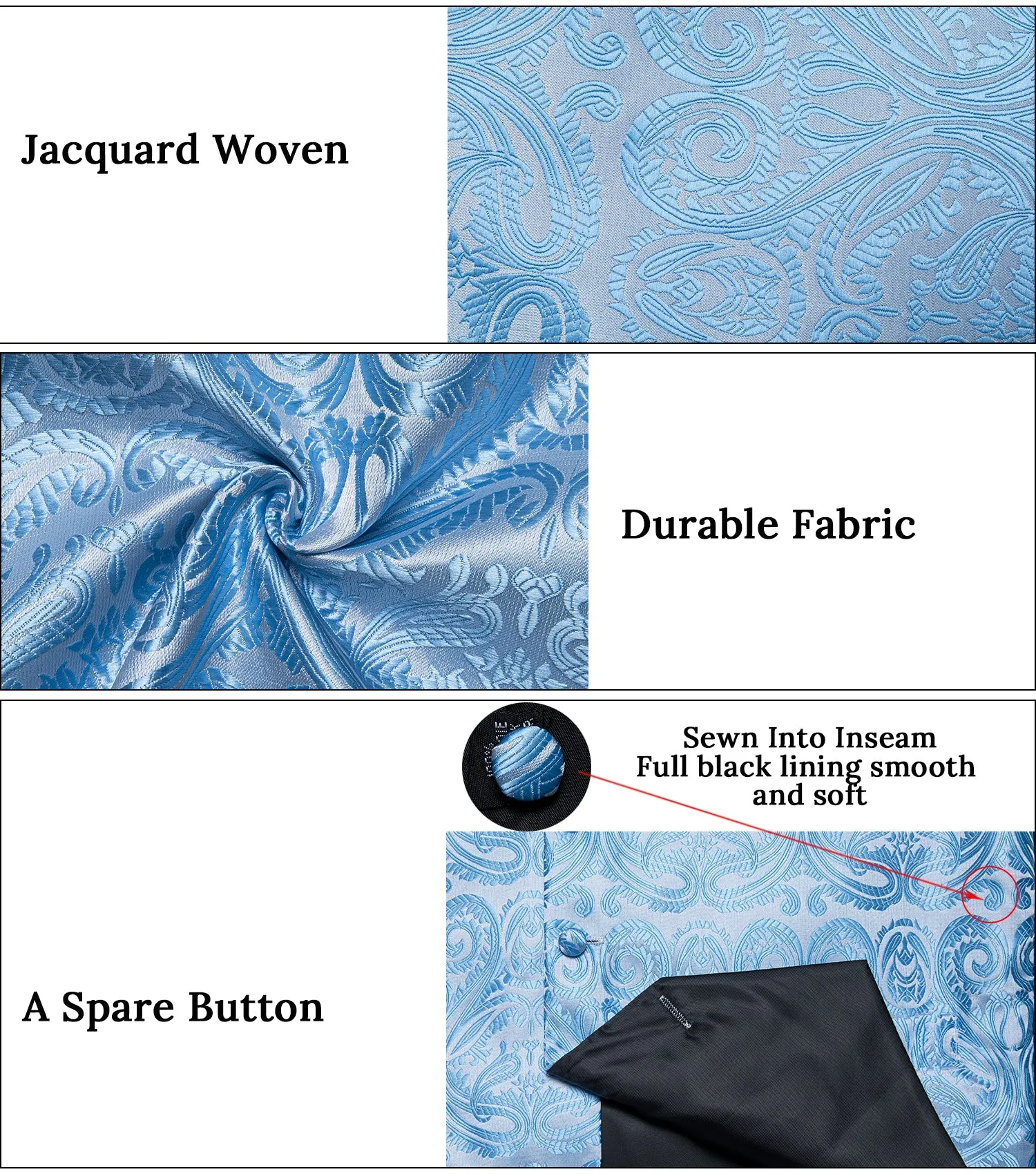 Sky Blue Paisley Jacquard Silk Men's Vest Hanky Cufflinks Necktie Bowtie Set sold by Ties2You product image thumbnail 3