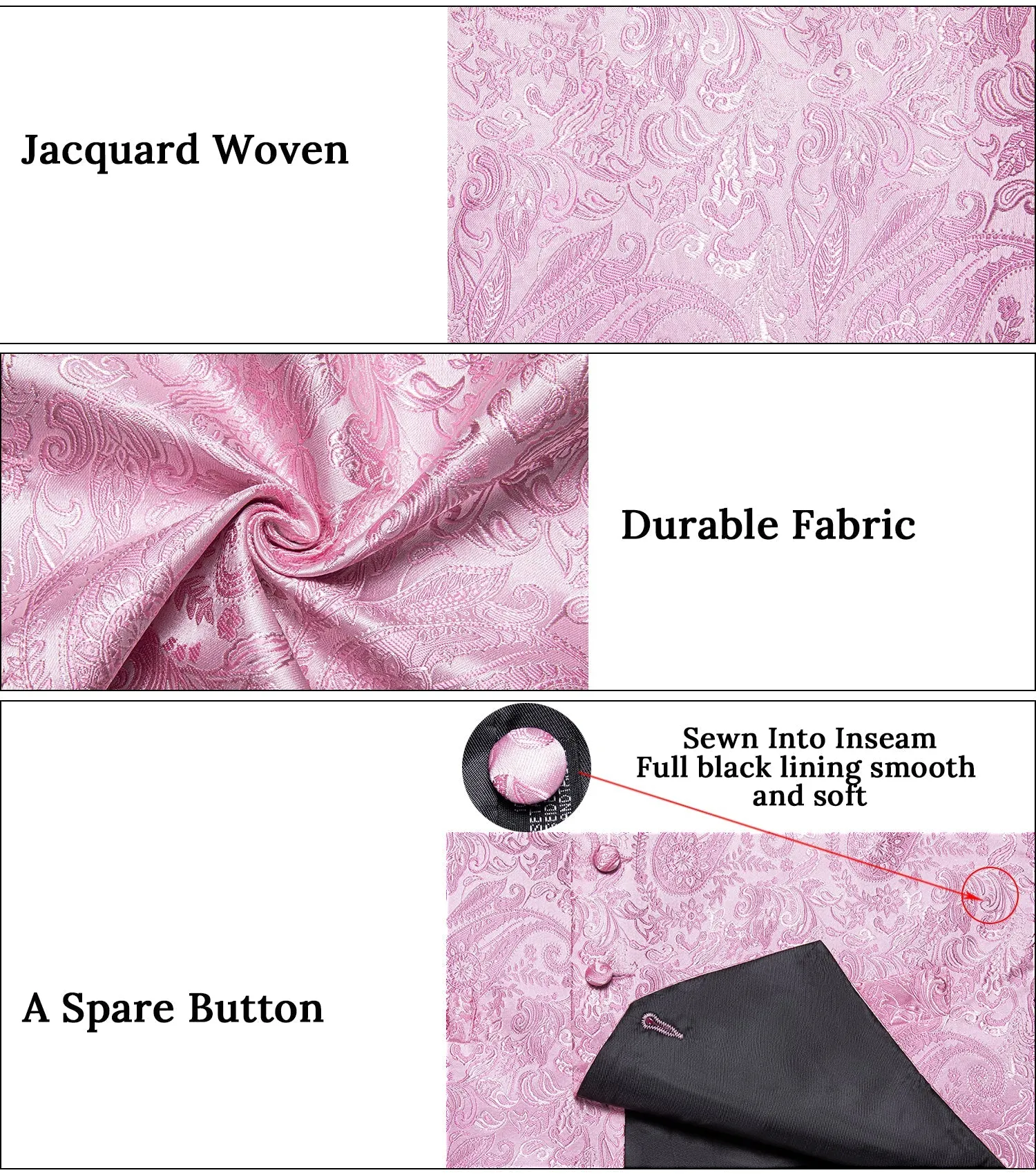 Light Pink Paisley Silk Men's Vest Hanky Cufflinks Tie Set sold by Ties2You product image thumbnail 4