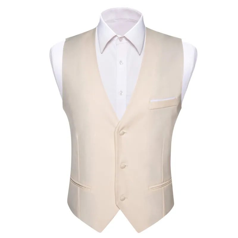 Champagne White Solid Silk Men's V-Neck Business Vest sold by Ties2You