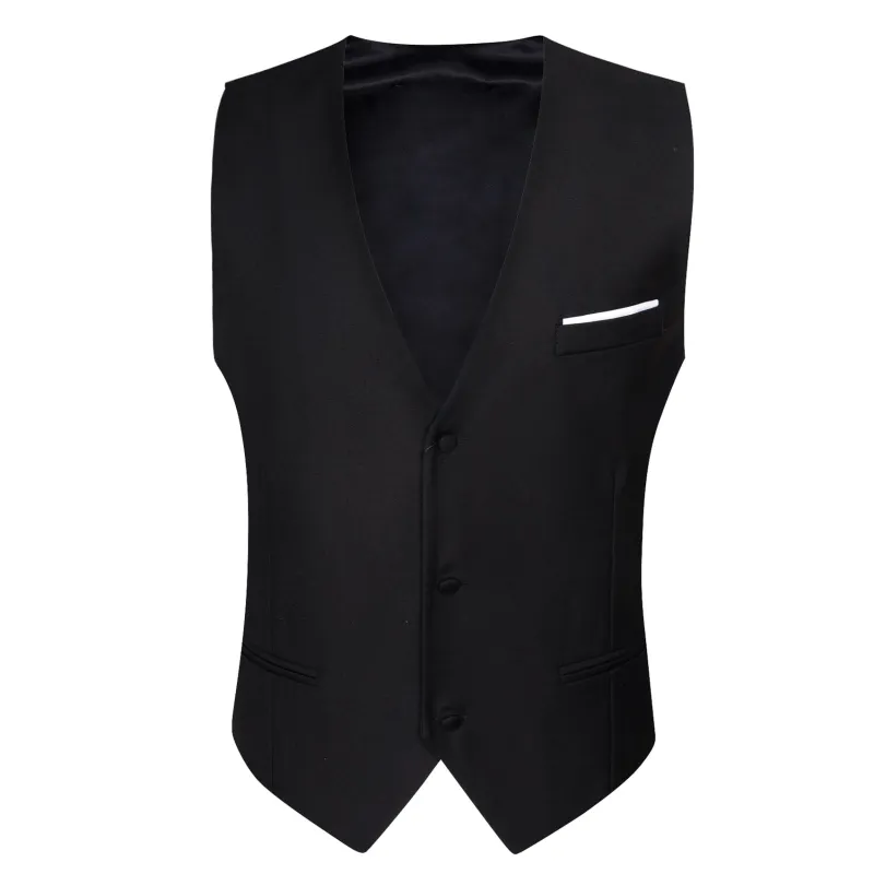 Black Solid Silk Men's V-Neck Business Vest sold by Ties2You