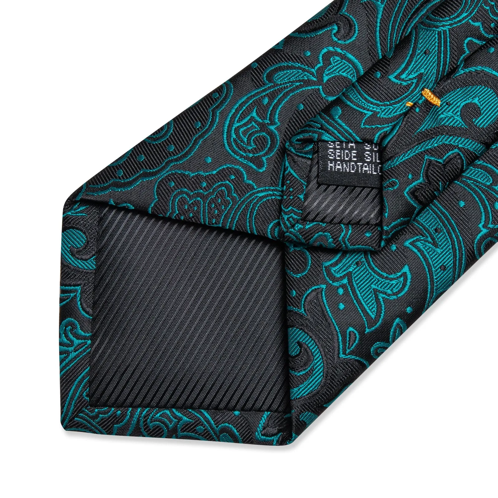 Black Teal Green Paisley Silk Tie Pocket Square Cufflinks Set sold by Ties2You product image thumbnail 5